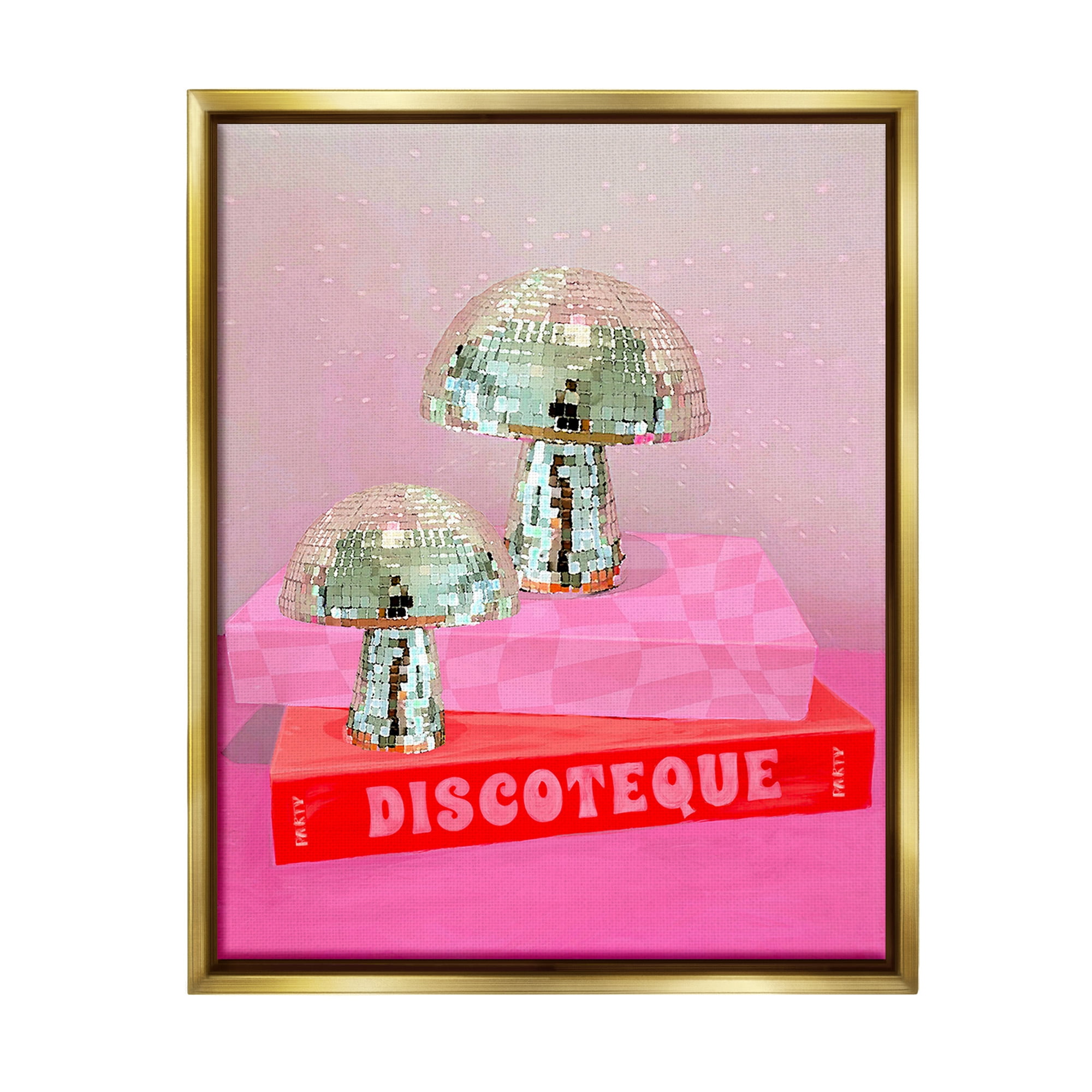 Stupell Industries Discoteque Book Stack Literature & Flim Painting Gold Floater Framed Canvas Art Print Wall Art, 17 x 21