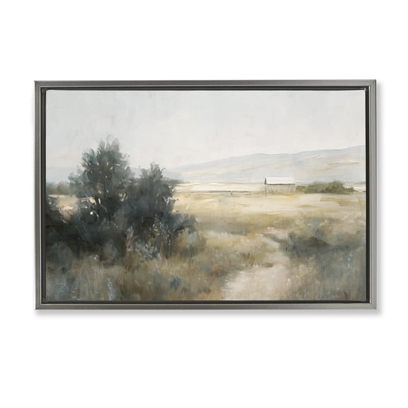 Stupell Industries Distant Barn Country Expanse Gray Framed Floater Canvas Wall Art design by Nina Blue, 17 x 25