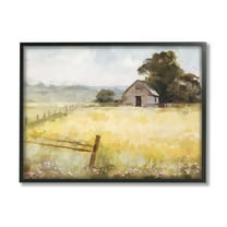 Stupell Industries Distant Barn Country Fence Landscape Painting Black Framed Art Print Wall Art, 14 x 11