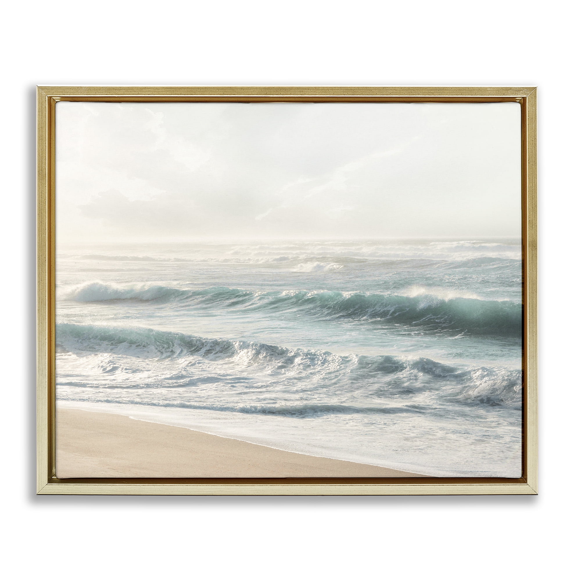Stupell Industries Distant Beach View Landscape Photography Gold Floater Framed Canvas Art Print Wall Art, 21 x 17