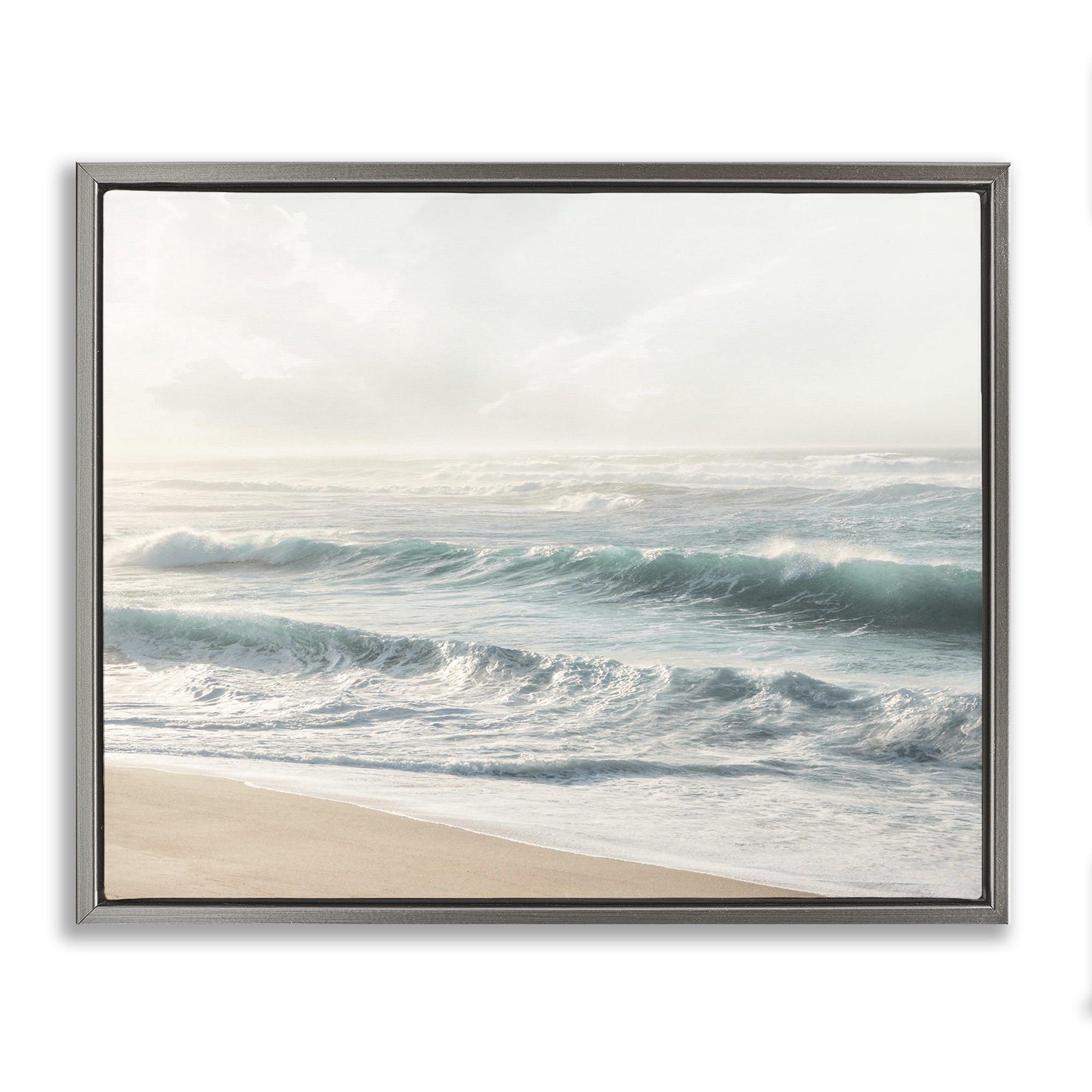 Stupell Industries Distant Beach View Landscape Photography Gray Floater Framed Canvas Art Print Wall Art, 31 x 25
