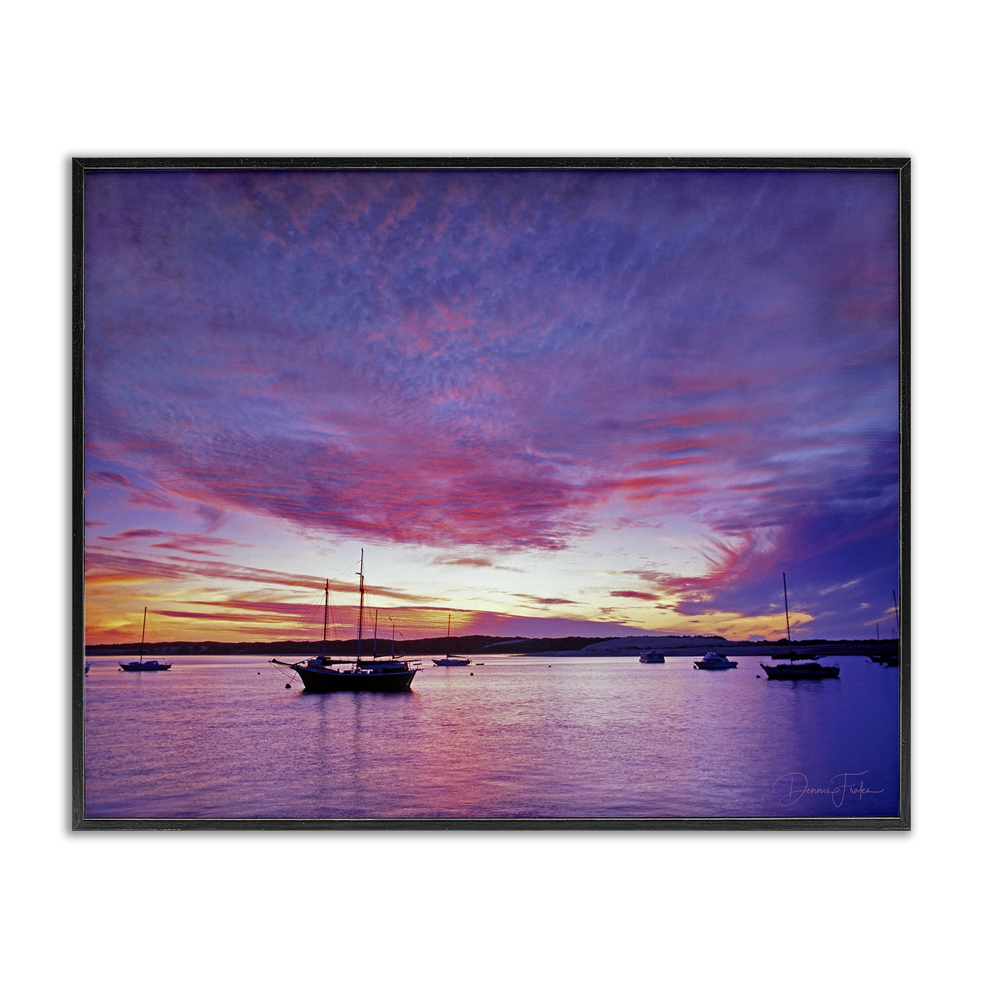 Stupell Industries Distant Boats at Sunset Transportation Photography Black Framed Art Print Wall Art, 20 x 16