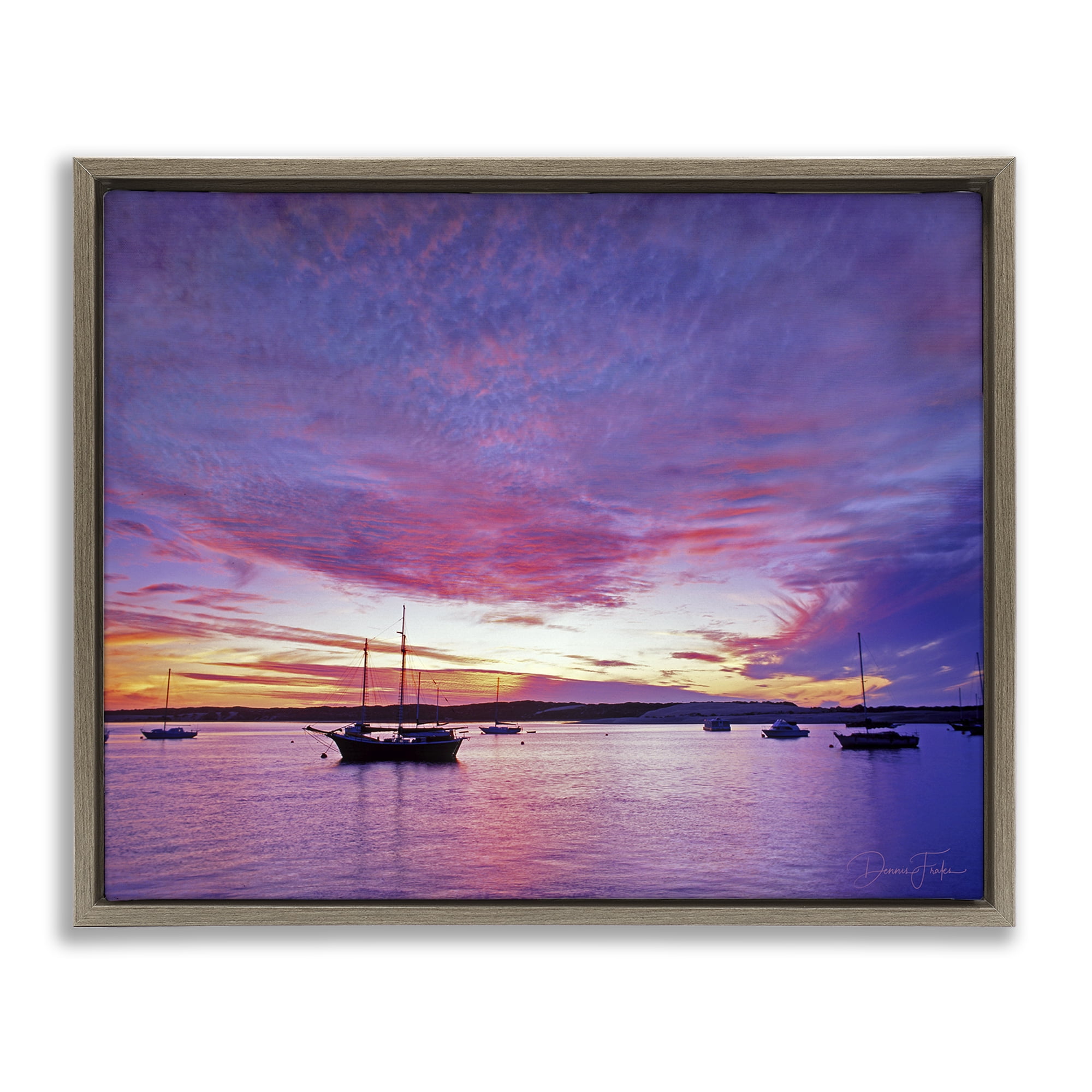 Stupell Industries Distant Boats at Sunset Transportation Photography Brown Floater Framed Canvas Art Print Wall Art, 31 x 25
