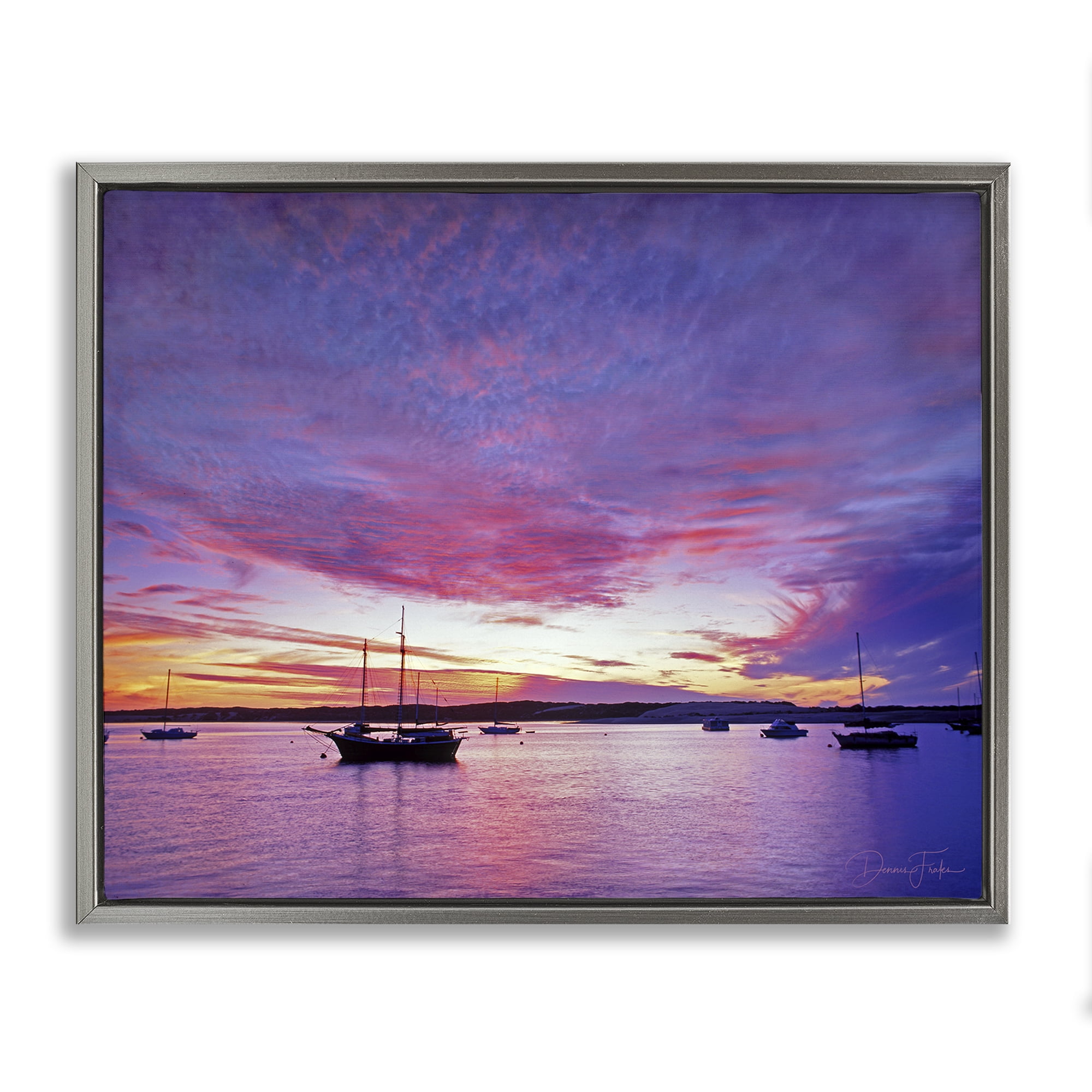 Stupell Industries Distant Boats at Sunset Transportation Photography Gray Floater Framed Canvas Art Print Wall Art, 31 x 25