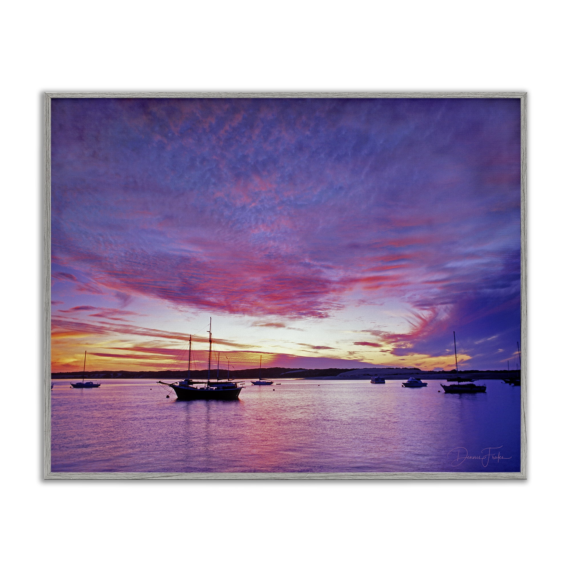 Stupell Industries Distant Boats at Sunset Transportation Photography Gray Framed Art Print Wall Art, 30 x 24