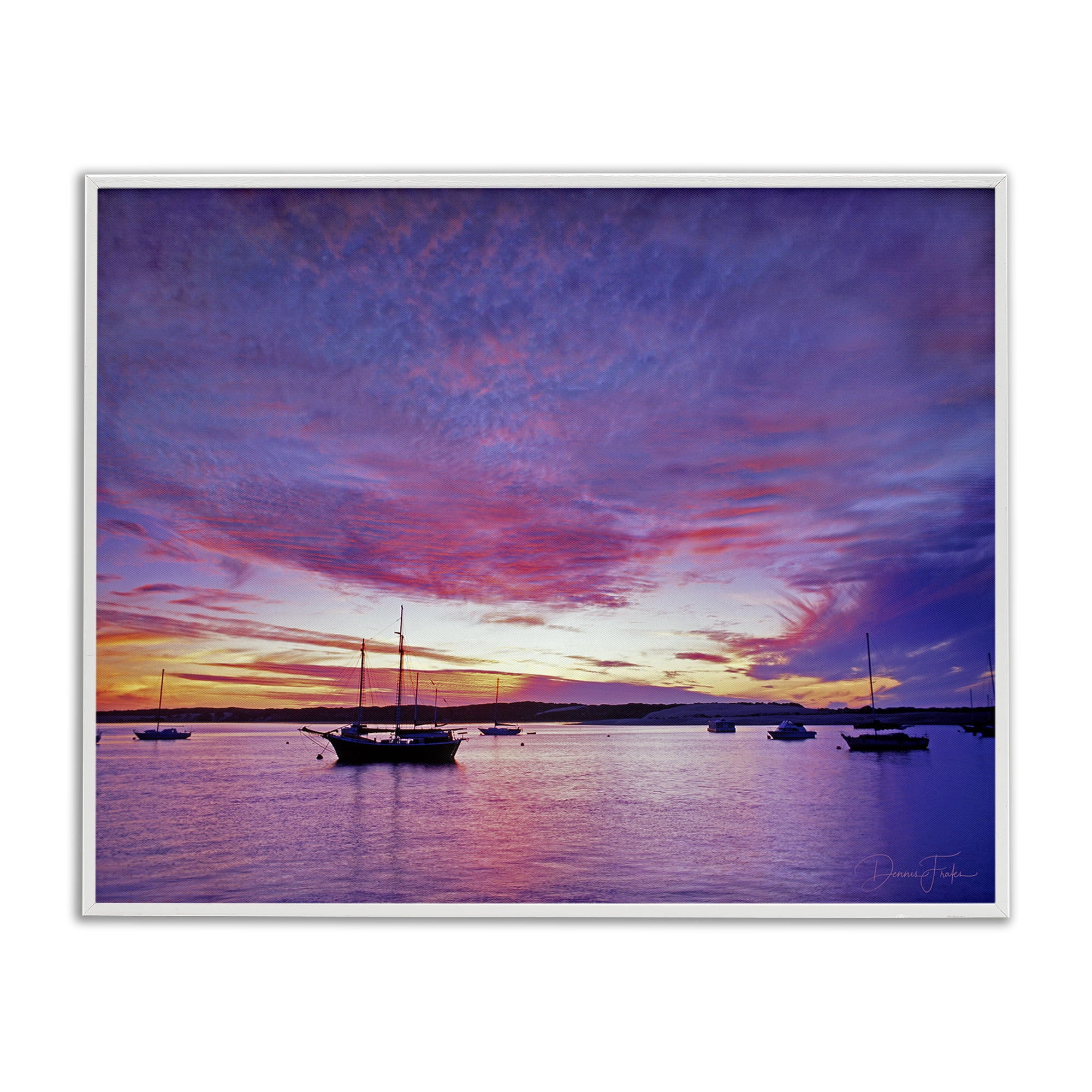 Stupell Industries Distant Boats at Sunset Transportation Photography White Framed Art Print Wall Art, 14 x 11