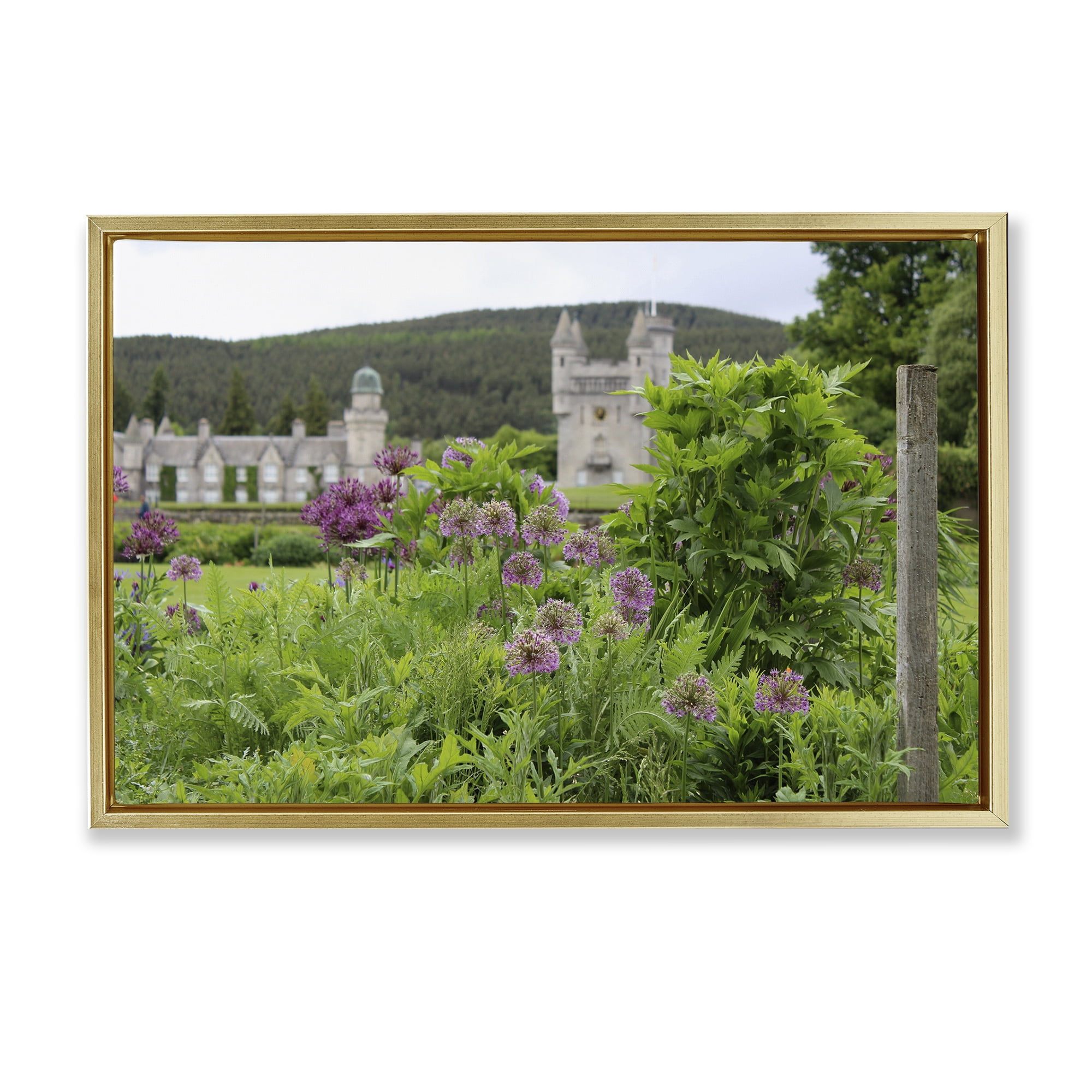 Stupell Industries Distant Castle View Landscape & Nature Photography Gold Floater Framed Canvas Art Print Wall Art, 31 x 21