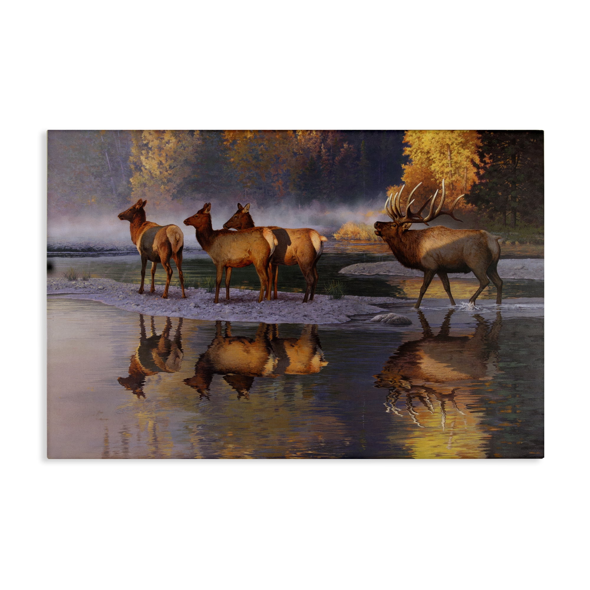 Stupell Industries Distant Challenge Elk Family Landscape & Nature Painting Wrapped Canvas Art Print Wall Art, 24 x 16