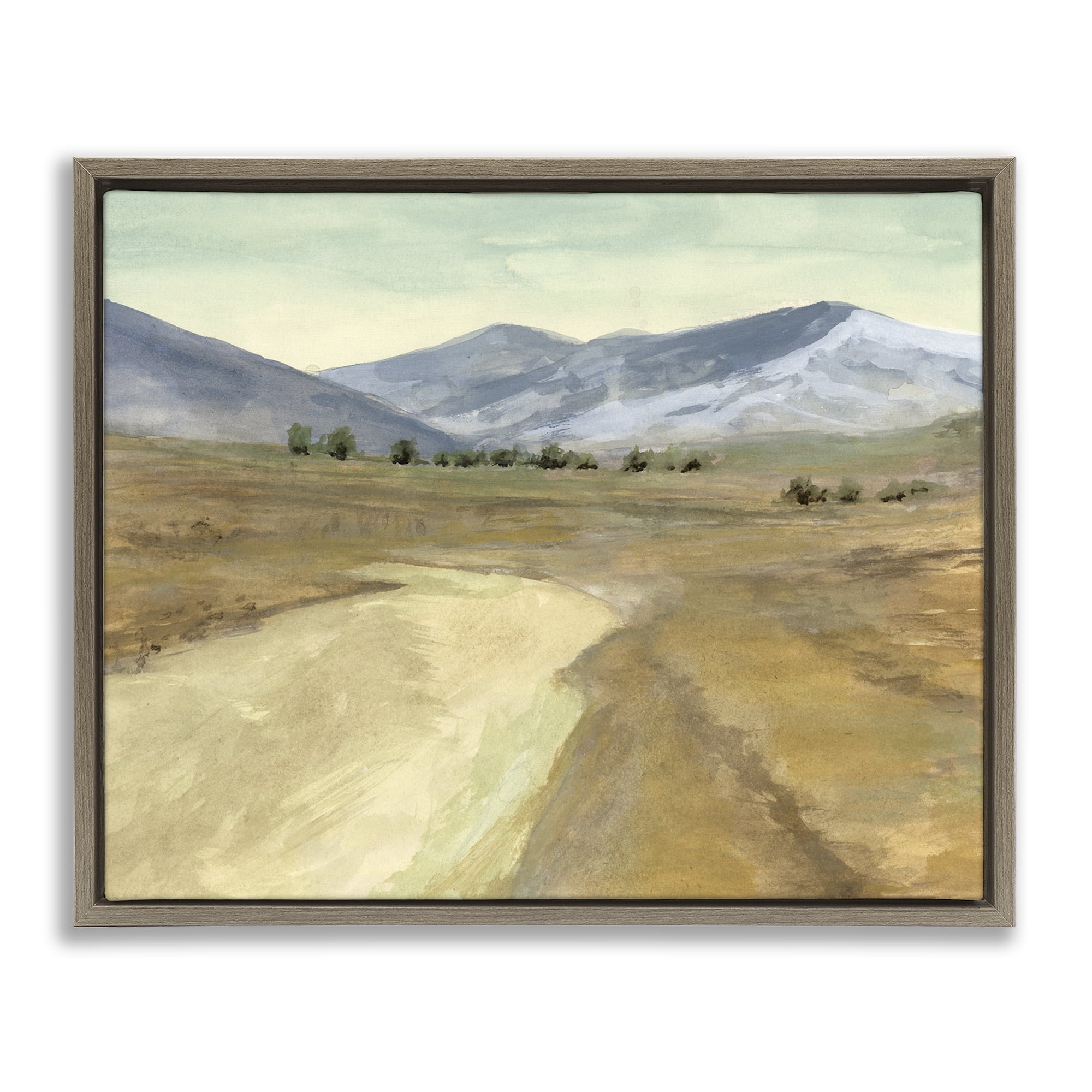 Stupell Industries Distant Desert Mountains Landscape & Nature Painting Brown Floater Framed Canvas Art Print Wall Art, 21 x 17