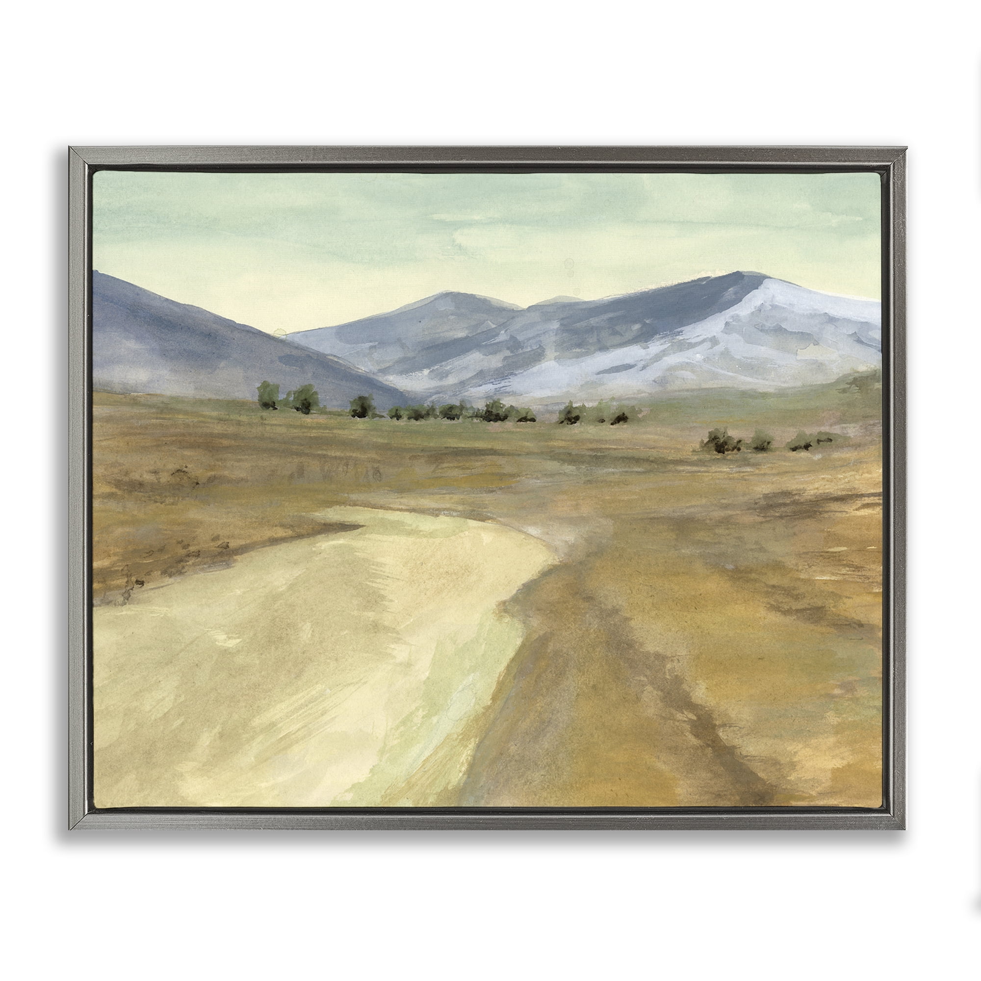 Stupell Industries Distant Desert Mountains Landscape & Nature Painting Gray Floater Framed Canvas Art Print Wall Art, 31 x 25