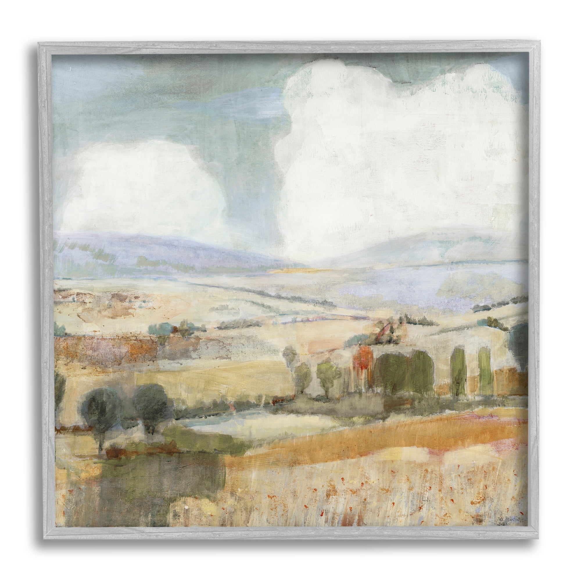 Stupell Industries Distant Farmland Trees Quaint Rural Landscape Scene Painting Gray Framed Art Print Wall Art, Design by Jill Martin