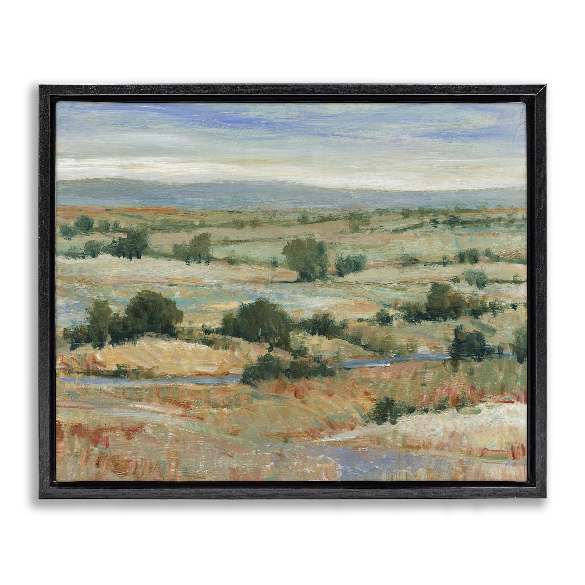 Stupell Industries Distant Farmland View Landscape & Nature Painting Black Floater Framed Canvas Art Print Wall Art, 21 x 17