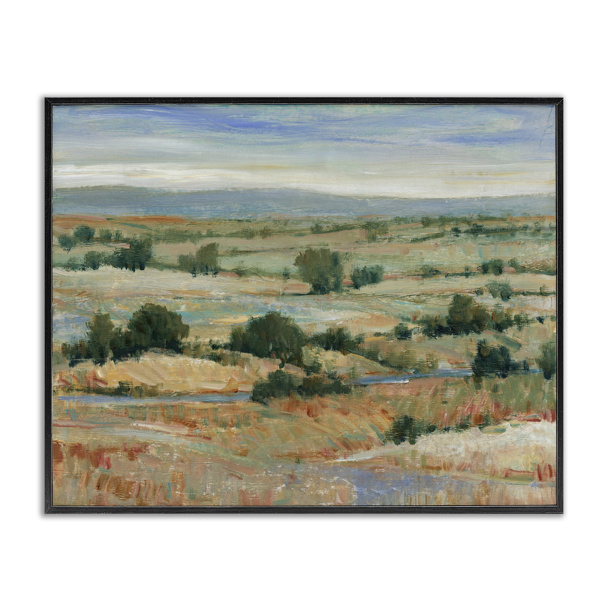 Stupell Industries Distant Farmland View Landscape & Nature Painting Black Framed Art Print Wall Art, 14 x 11