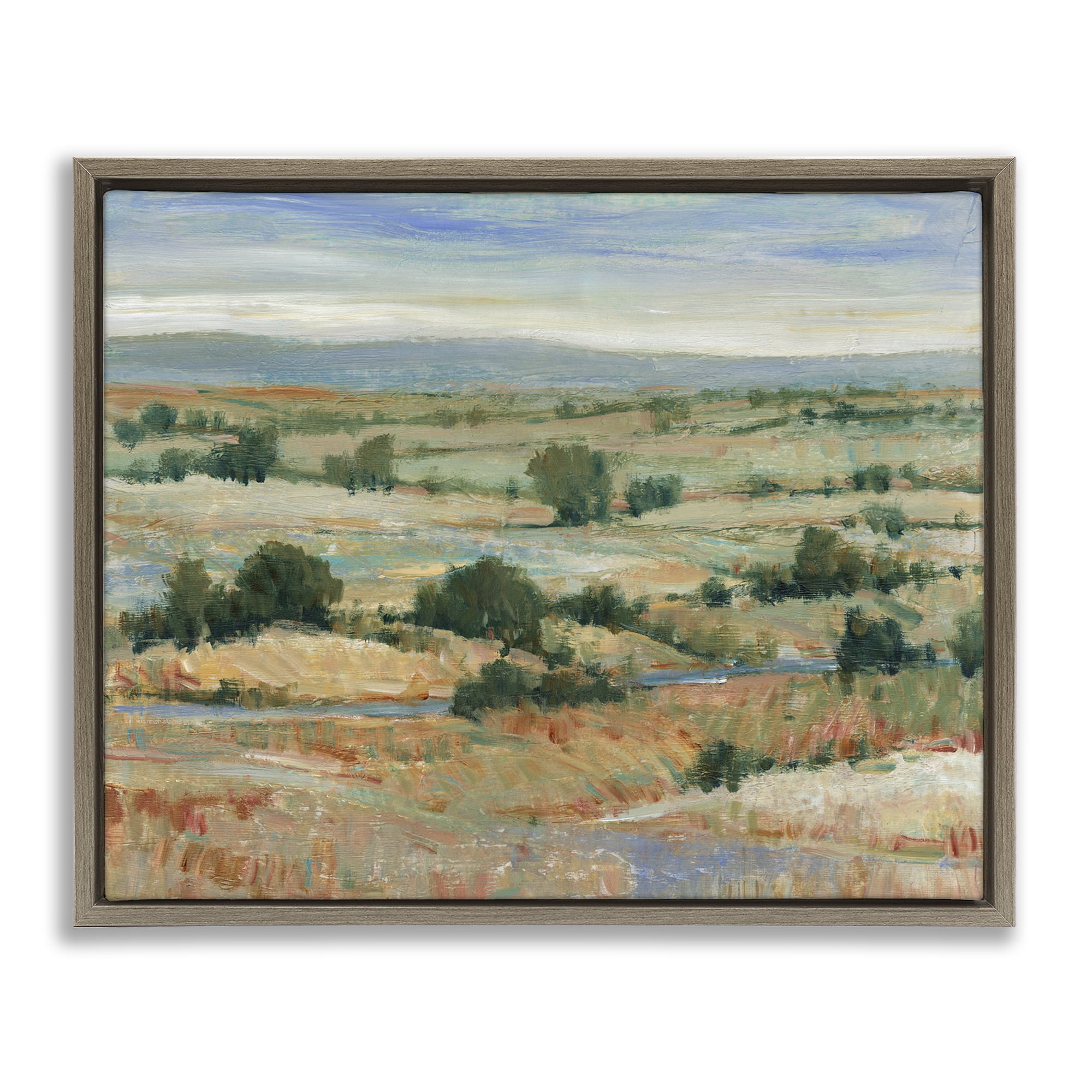 Stupell Industries Distant Farmland View Landscape & Nature Painting Brown Floater Framed Canvas Art Print Wall Art, 31 x 25