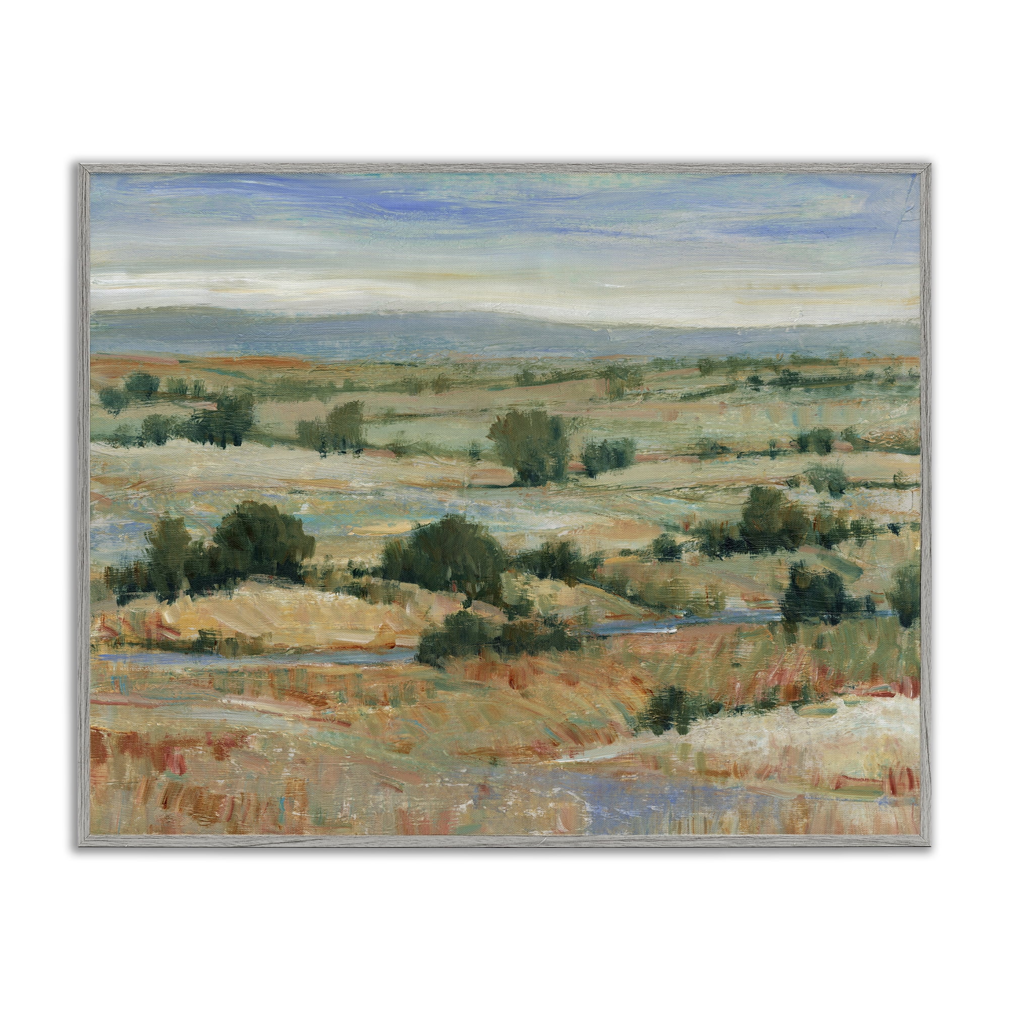 Stupell Industries Distant Farmland View Landscape & Nature Painting Gray Framed Art Print Wall Art, 30 x 24