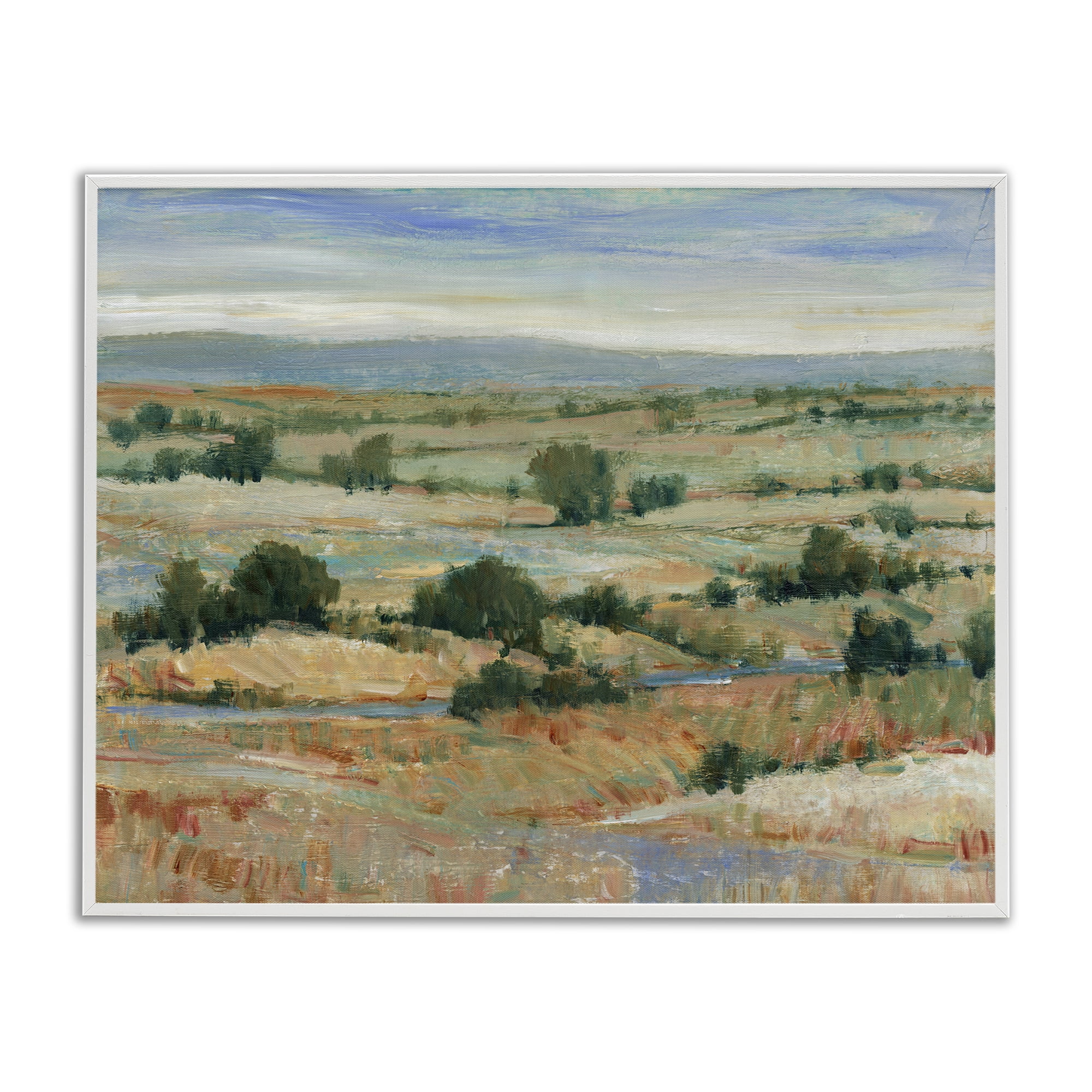 Stupell Industries Distant Farmland View Landscape & Nature Painting White Framed Art Print Wall Art, 14 x 11