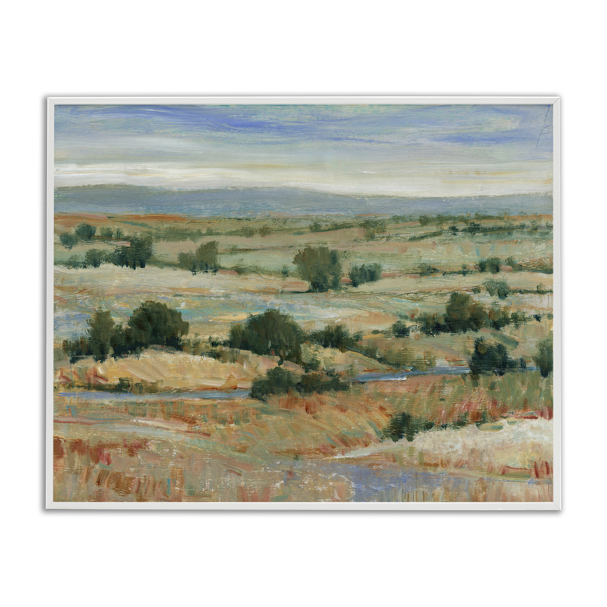 Stupell Industries Distant Farmland View Landscape & Nature Painting White Framed Art Print Wall Art, 20 x 16