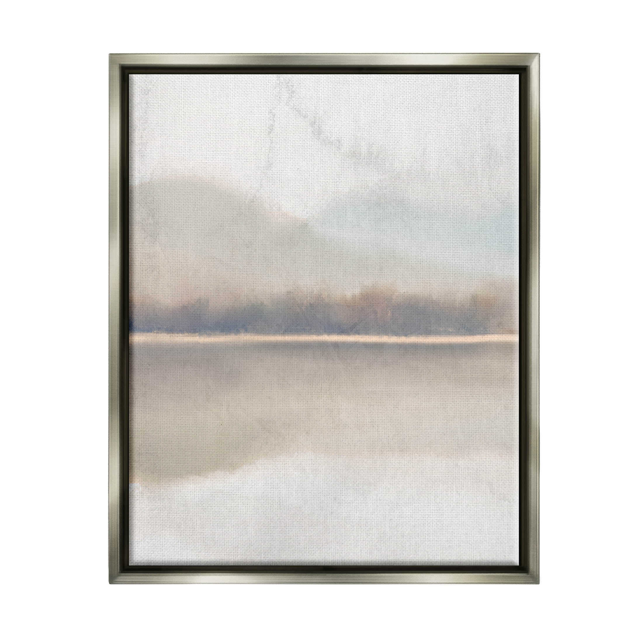 Stupell Industries Distant Foggy Land Lake Scenery Graphic Art Luster Gray Floating Framed Canvas Print Wall Art, Design by Kim Allen