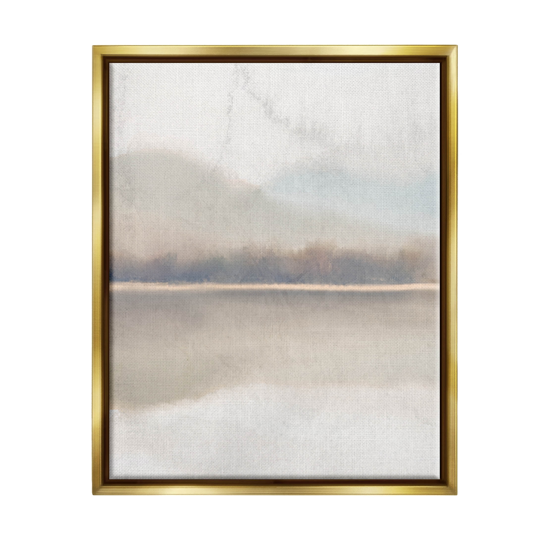 Stupell Industries Distant Foggy Land Lake Scenery Graphic Art Metallic Gold Floating Framed Canvas Print Wall Art, Design by Kim Allen