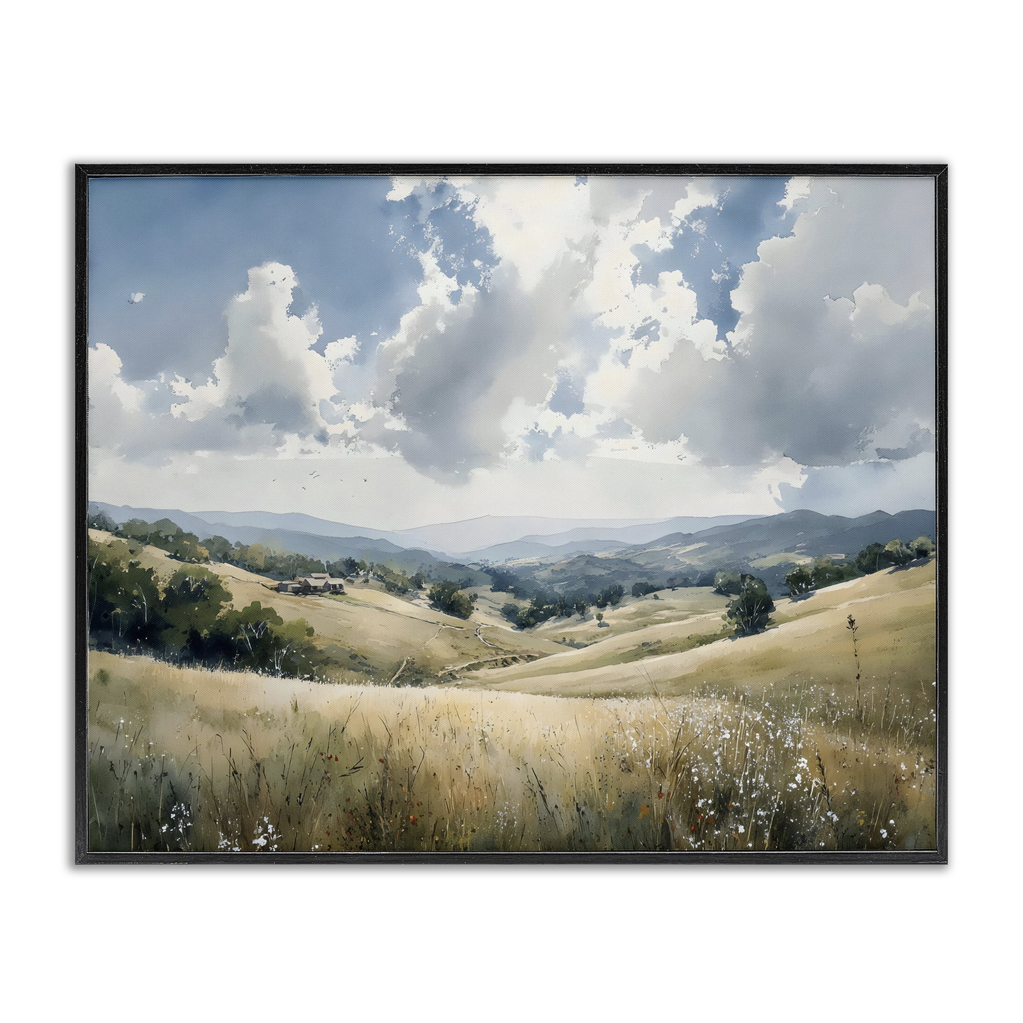 Stupell Industries Distant Hill House in Meadow Black Framed Giclee Art, design by Franklyn Gregory