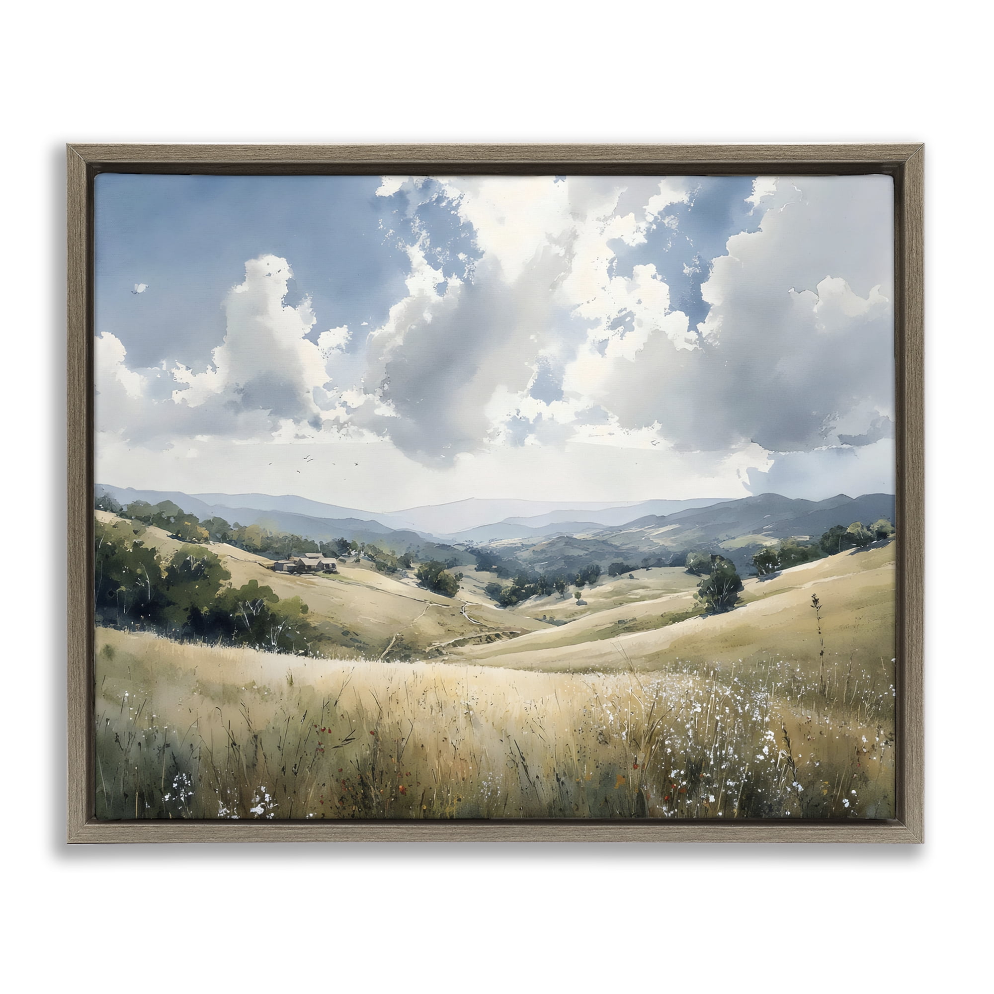 Stupell Industries Distant Hill House in Meadow Brown Framed Floater Canvas Wall Art, design by Franklyn Gregory