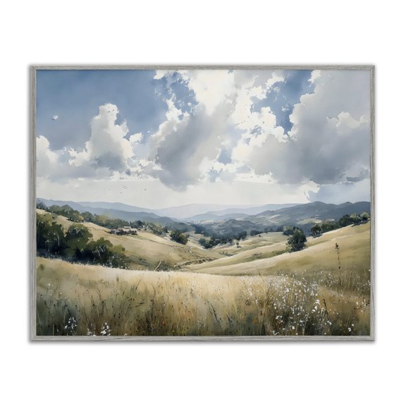 Stupell Industries Distant Hill House in Meadow Gray Framed Giclee Art, design by Franklyn Gregory