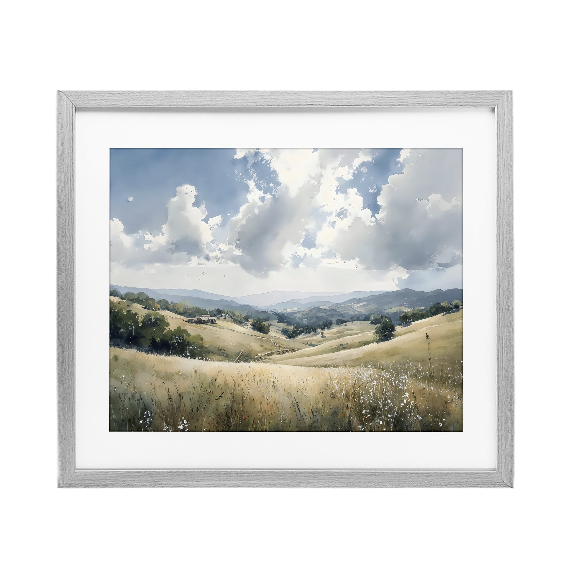 Stupell Industries Distant Hill House in Meadow Gray Framed Print Under Glass, design by Franklyn Gregory