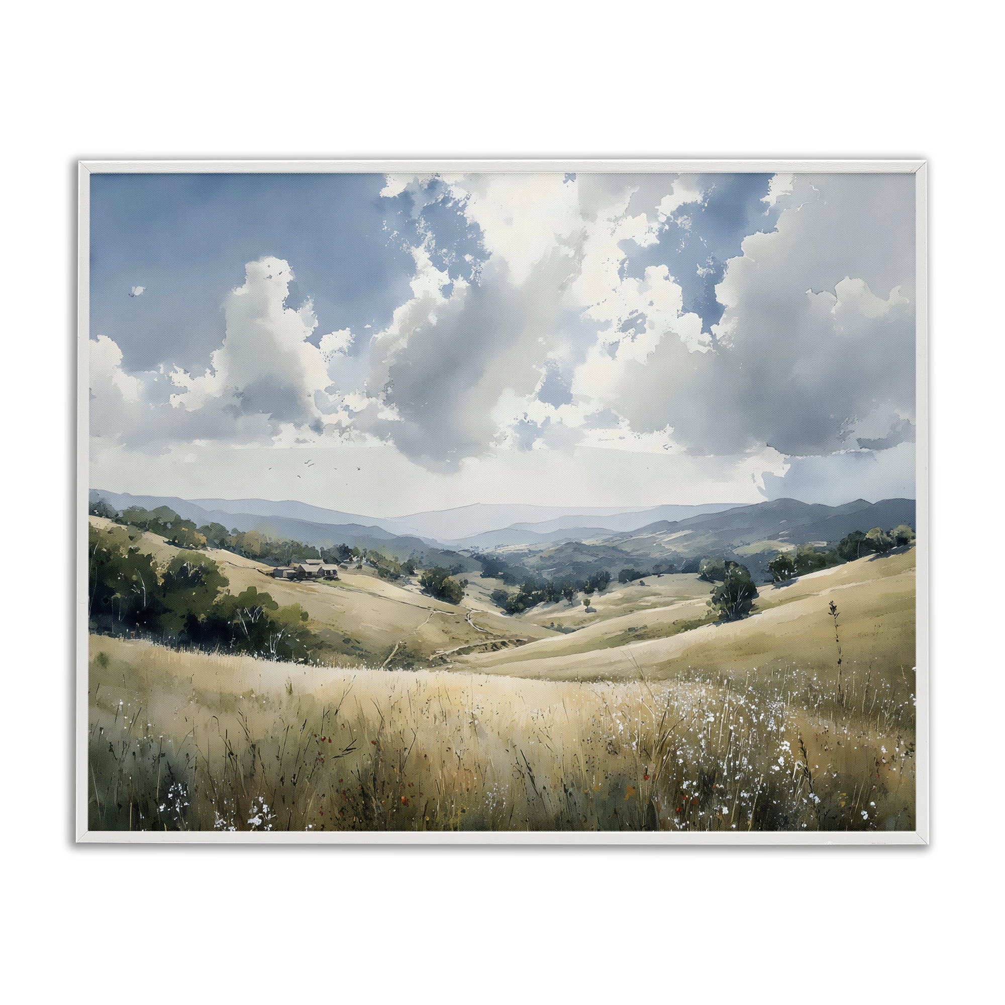 Stupell Industries Distant Hill House in Meadow White Framed Giclee Art, design by Franklyn Gregory
