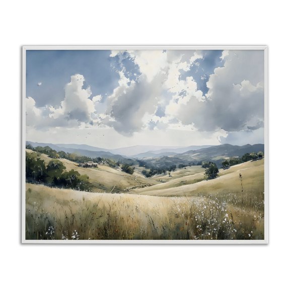 Stupell Industries Distant Hill House in Meadow White Framed Giclee Art, design by Franklyn Gregory
