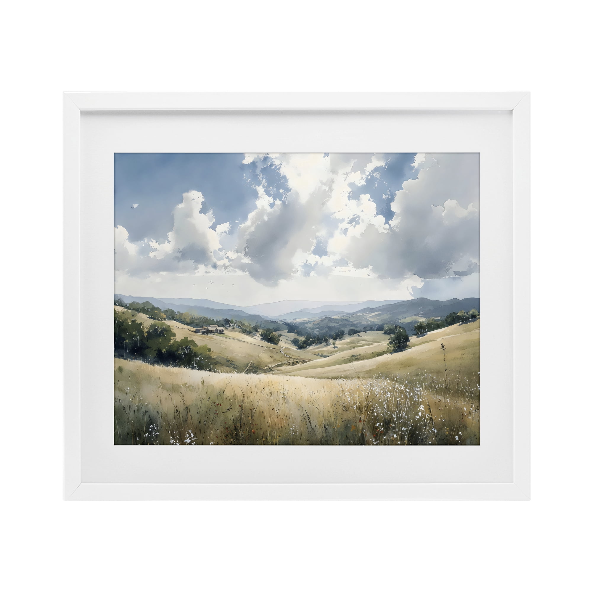 Stupell Industries Distant Hill House in Meadow White Framed Print Under Glass, design by Franklyn Gregory