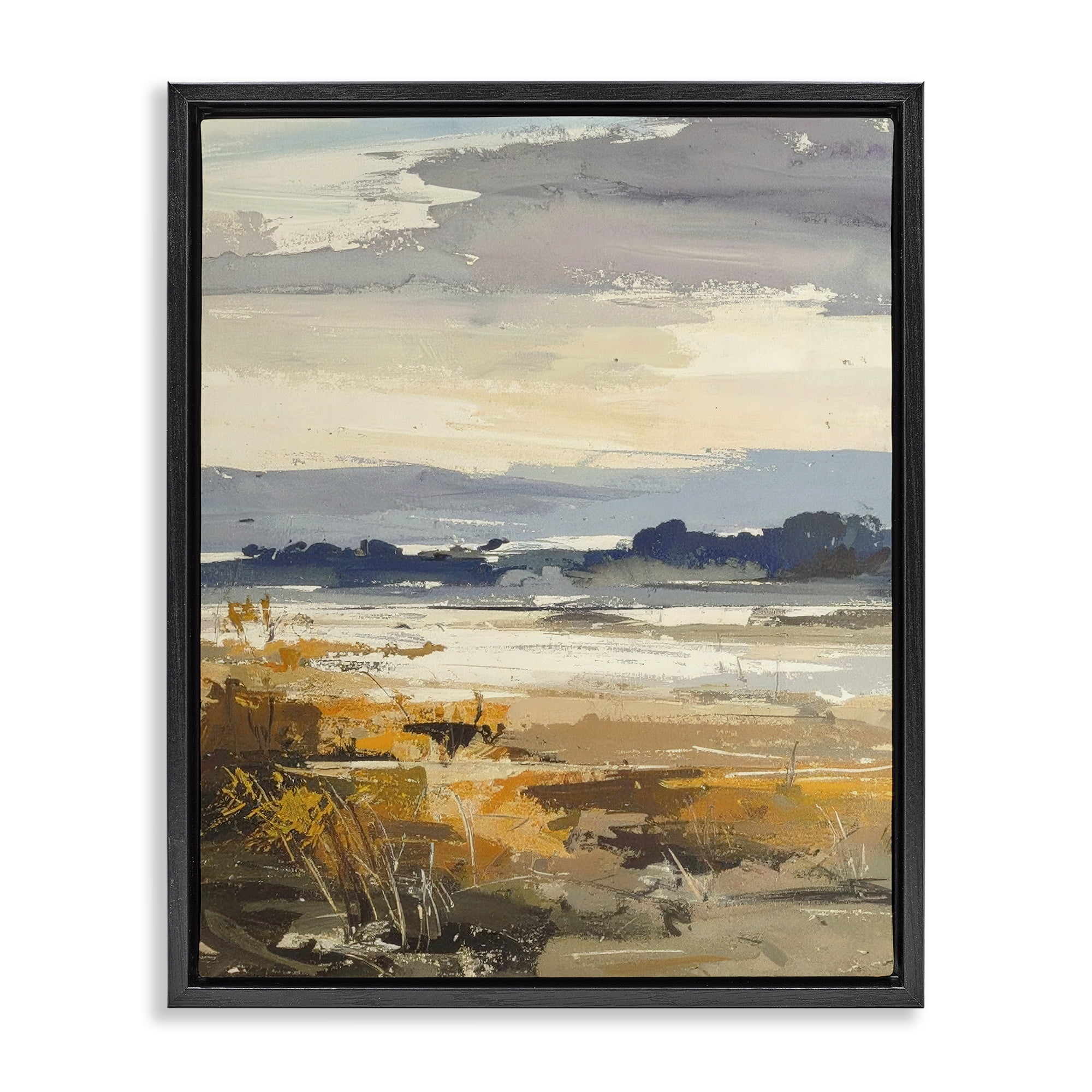 Stupell Industries Distant Horizon Abstract Black Framed Floater Canvas Wall Art, design by Alonza Saunders