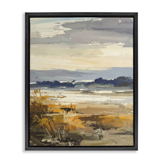Stupell Industries Contemporary Distant Horizon Abstract Black Floating Frame Canvas Art, 17 x 21, by Alonza Saunders