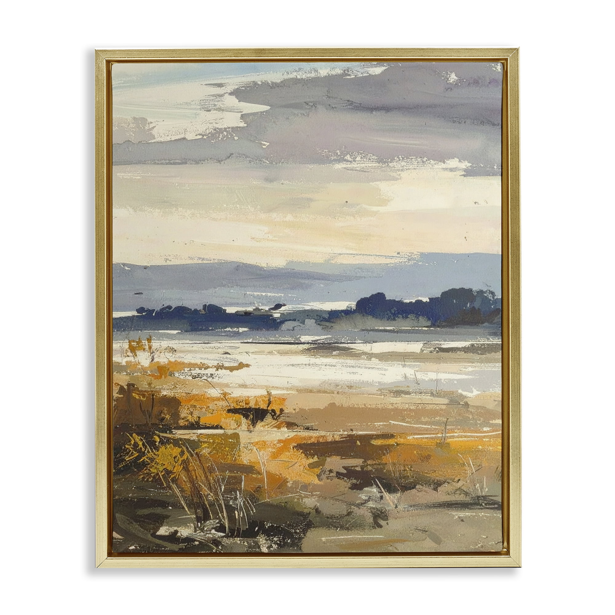 Stupell Industries Distant Horizon Abstract Gold Framed Floater Canvas Wall Art, design by Alonza Saunders