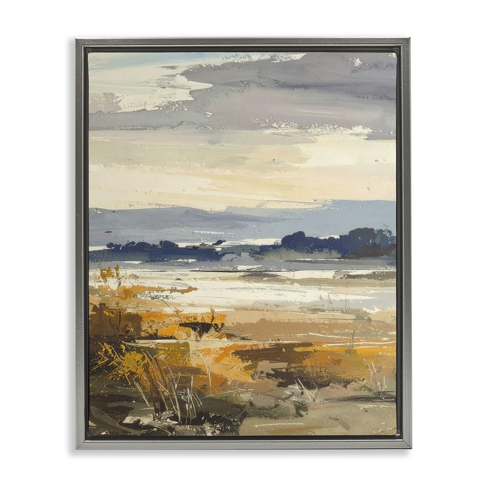 Stupell Industries Distant Horizon Abstract Gray Framed Floater Canvas Wall Art, design by Alonza Saunders