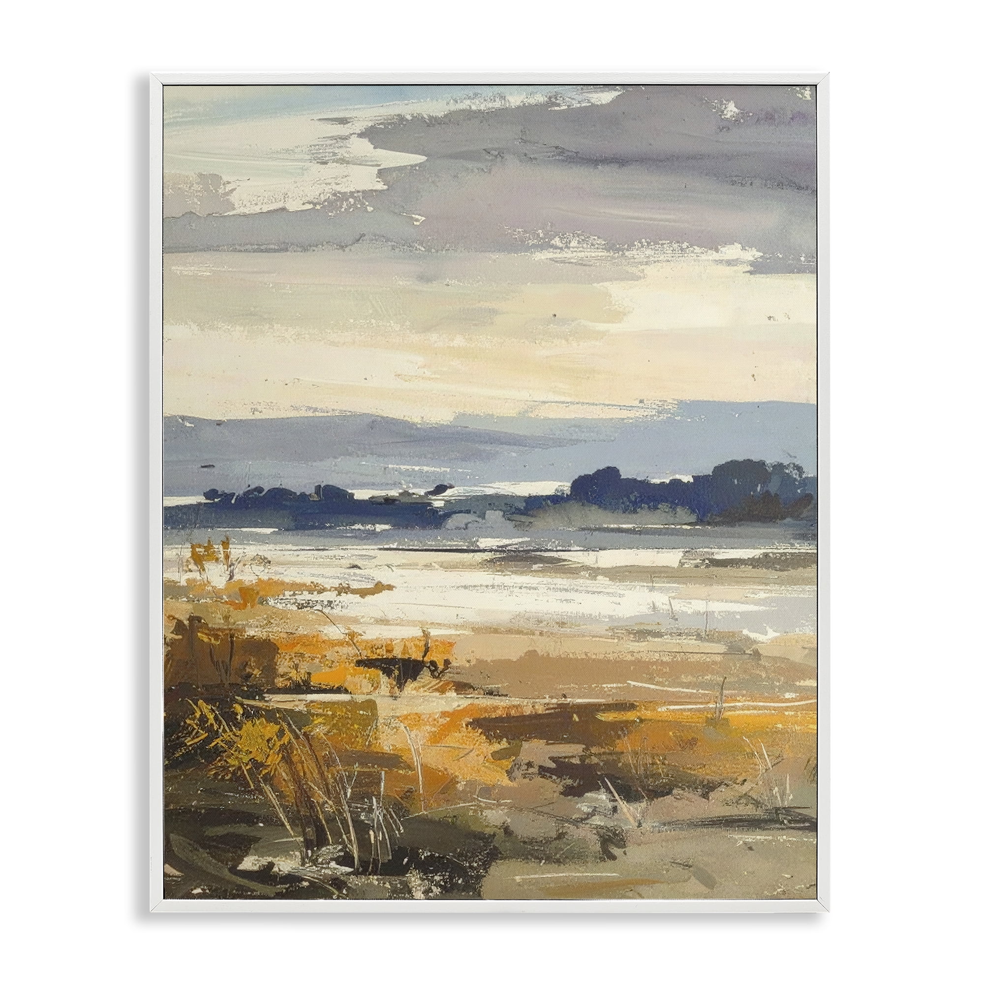 Stupell Industries Distant Horizon Abstract White Framed Giclee Art, design by Alonza Saunders