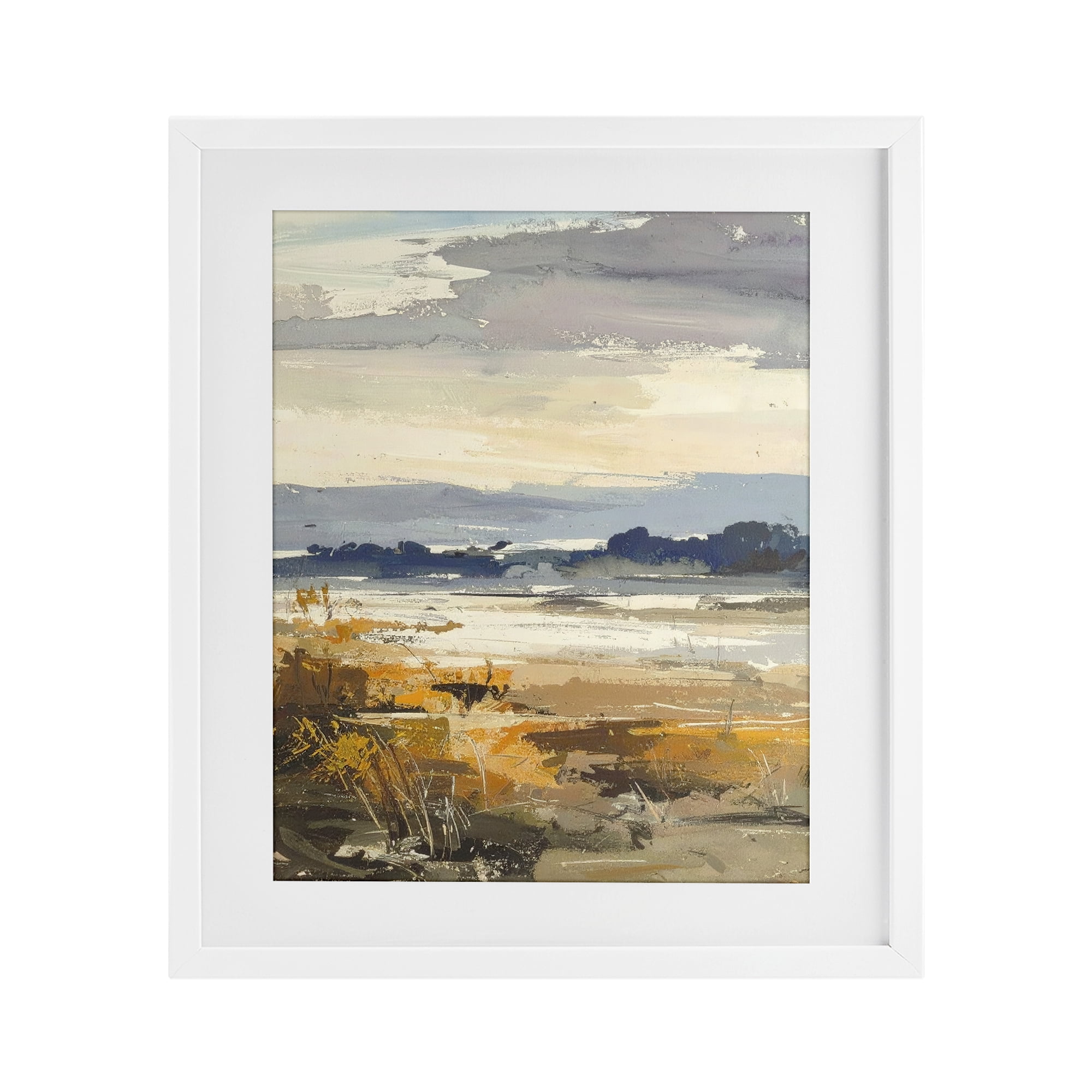 Stupell Industries Distant Horizon Abstract White Framed Print Under Glass, design by Alonza Saunders