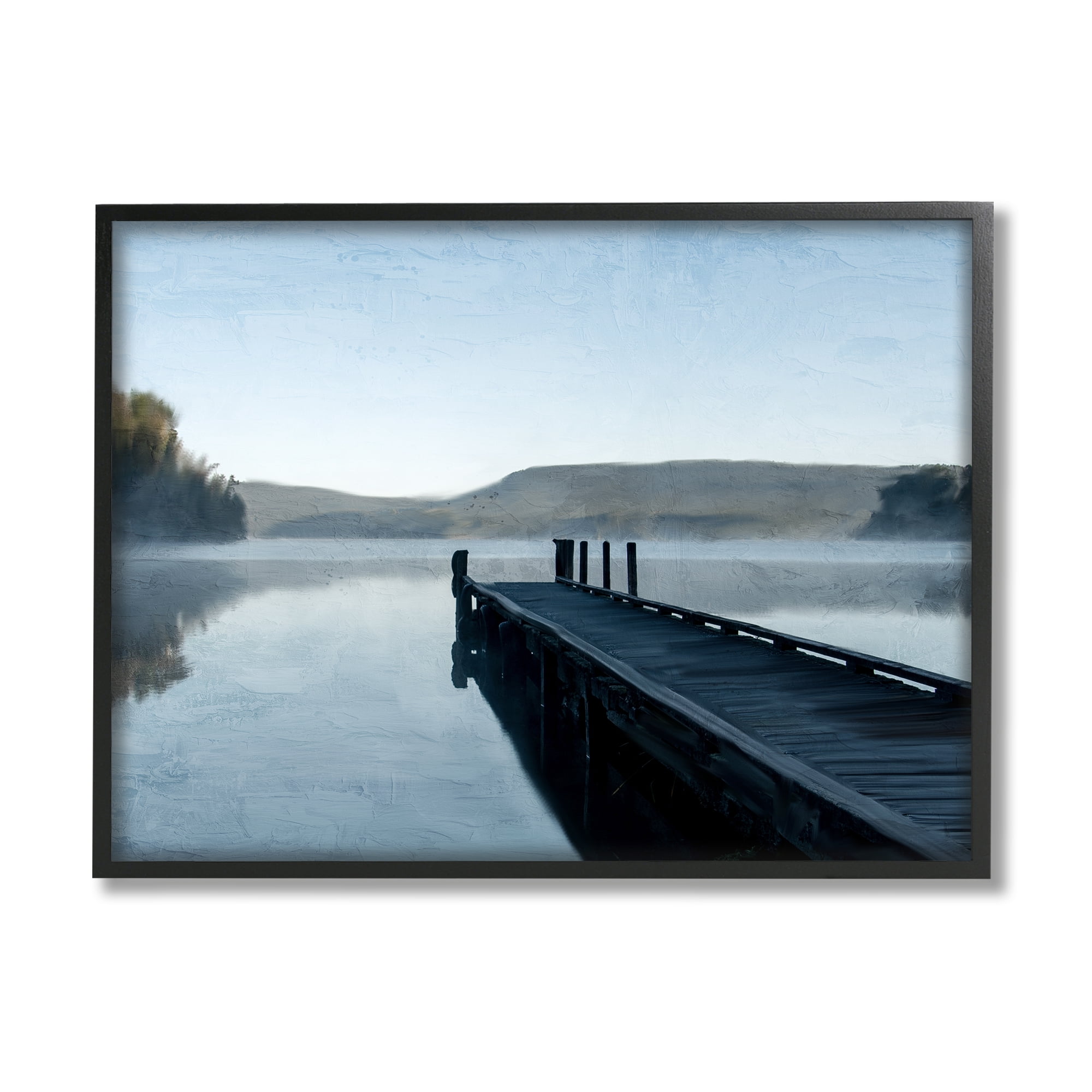 Stupell Industries Distant Lake Dock Landscape Painting Black Framed Art Print Wall Art, 30 x 24
