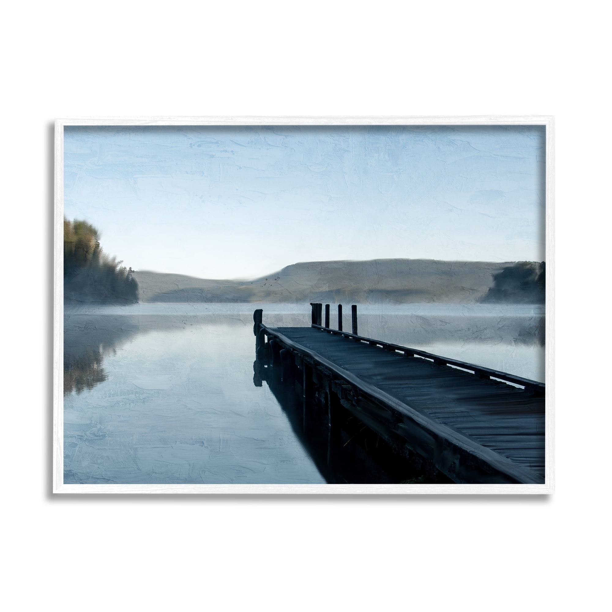 Stupell Industries Distant Lake Dock Landscape Painting White Framed Art Print Wall Art, 14 x 11