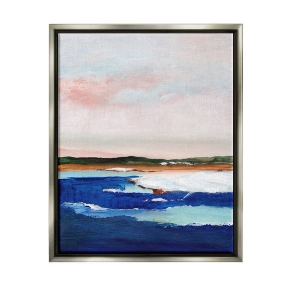 Stupell Industries Distant Land Ocean Waves Painting Painting Luster Gray Floating Framed Canvas Print Wall Art, Design by Nikita Jariwala