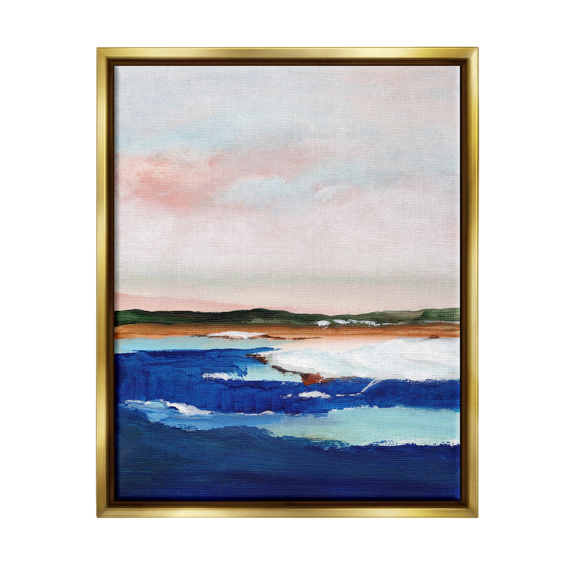 Stupell Industries Distant Land Ocean Waves Painting Painting Metallic Gold Floating Framed Canvas Print Wall Art, Design by Nikita Jariwala
