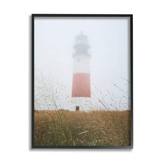 Stupell Industries Distant Lighthouse Foggy Coast Photograph Black Framed Art Print Wall Art, Design by Laura Marshall
