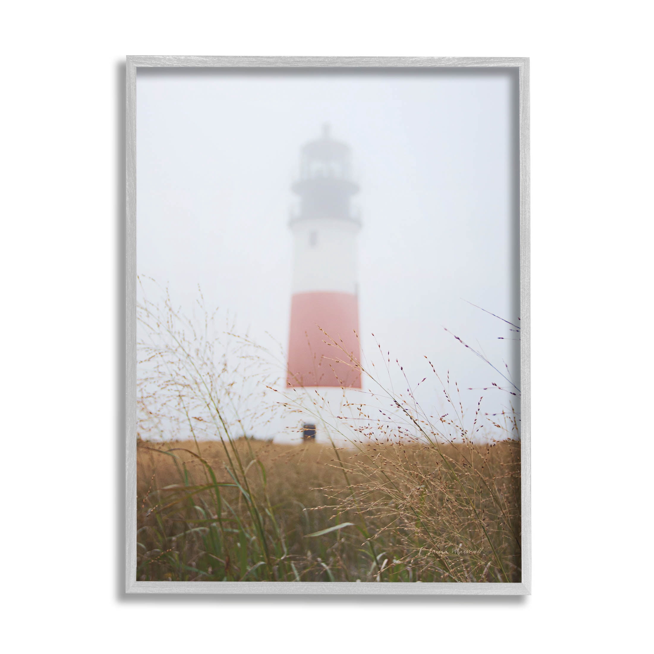 Stupell Industries Distant Lighthouse Foggy Coast Photograph Gray Framed Art Print Wall Art, Design by Laura Marshall