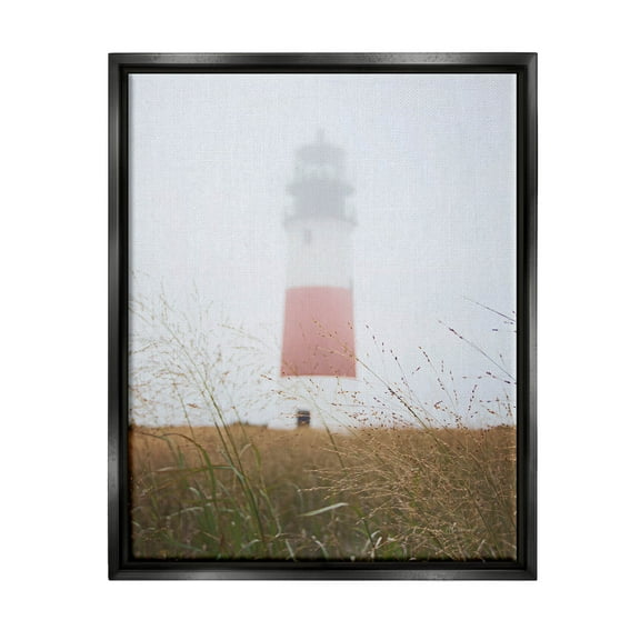 Stupell Industries Distant Lighthouse Foggy Coast Photograph Jet Black Floating Framed Canvas Print Wall Art, Design by Laura Marshall