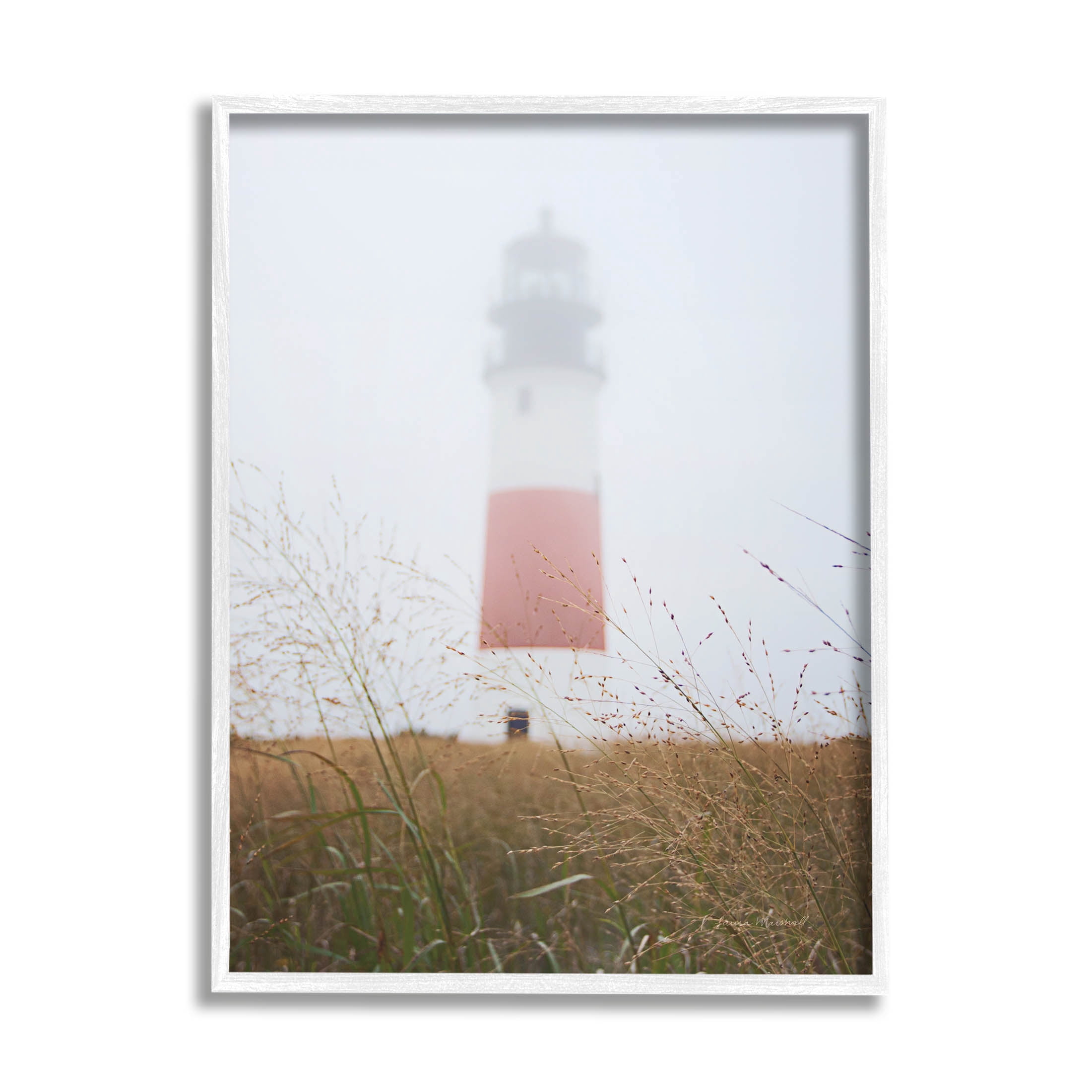Stupell Industries Distant Lighthouse Foggy Coast Photograph White Framed Art Print Wall Art, Design by Laura Marshall