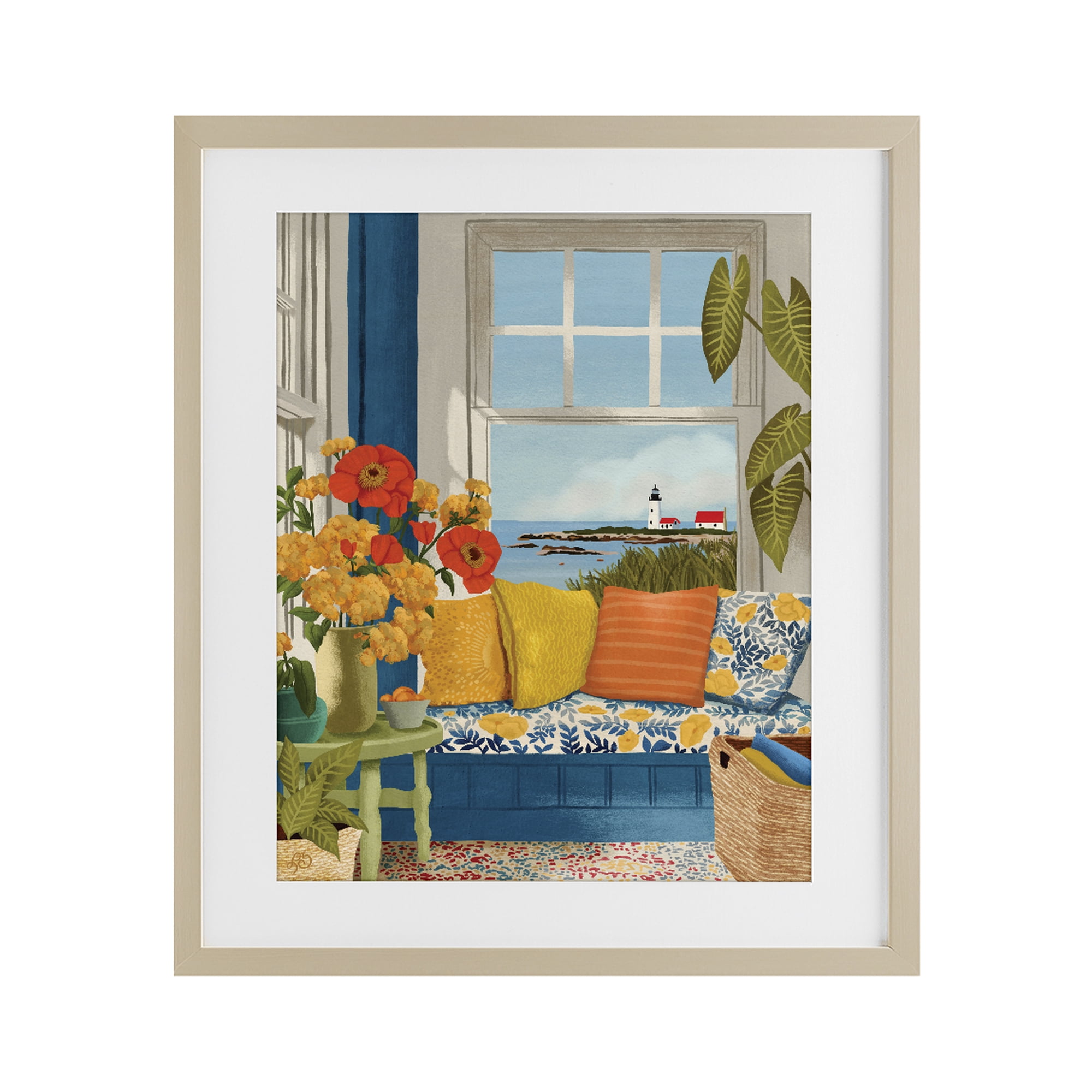 Stupell Industries Distant Lighthouse Window View Birch Framed Print Under Glass, design by Lisa R Dumm