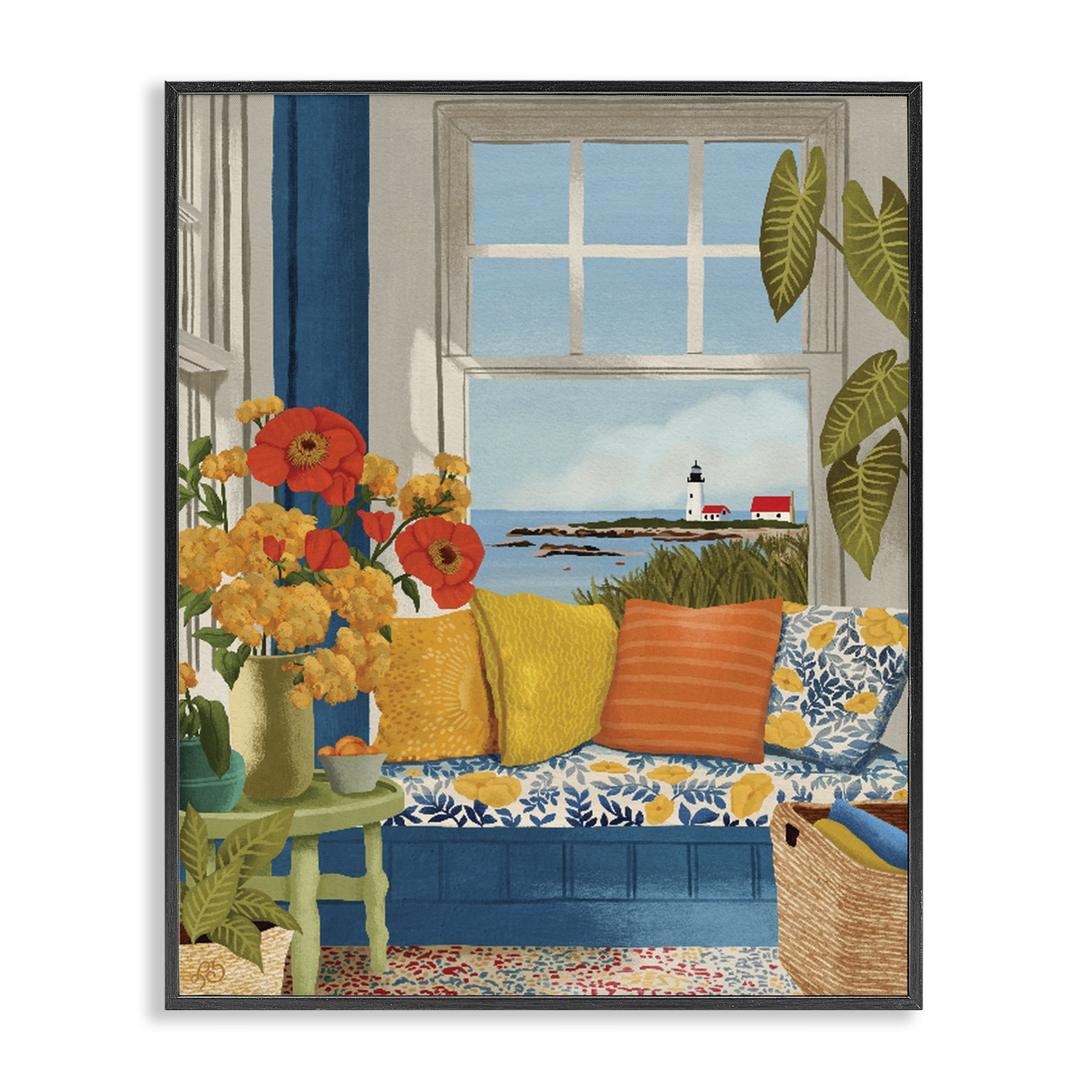Stupell Industries Distant Lighthouse Window View Black Framed Giclee Art, design by Lisa R Dumm