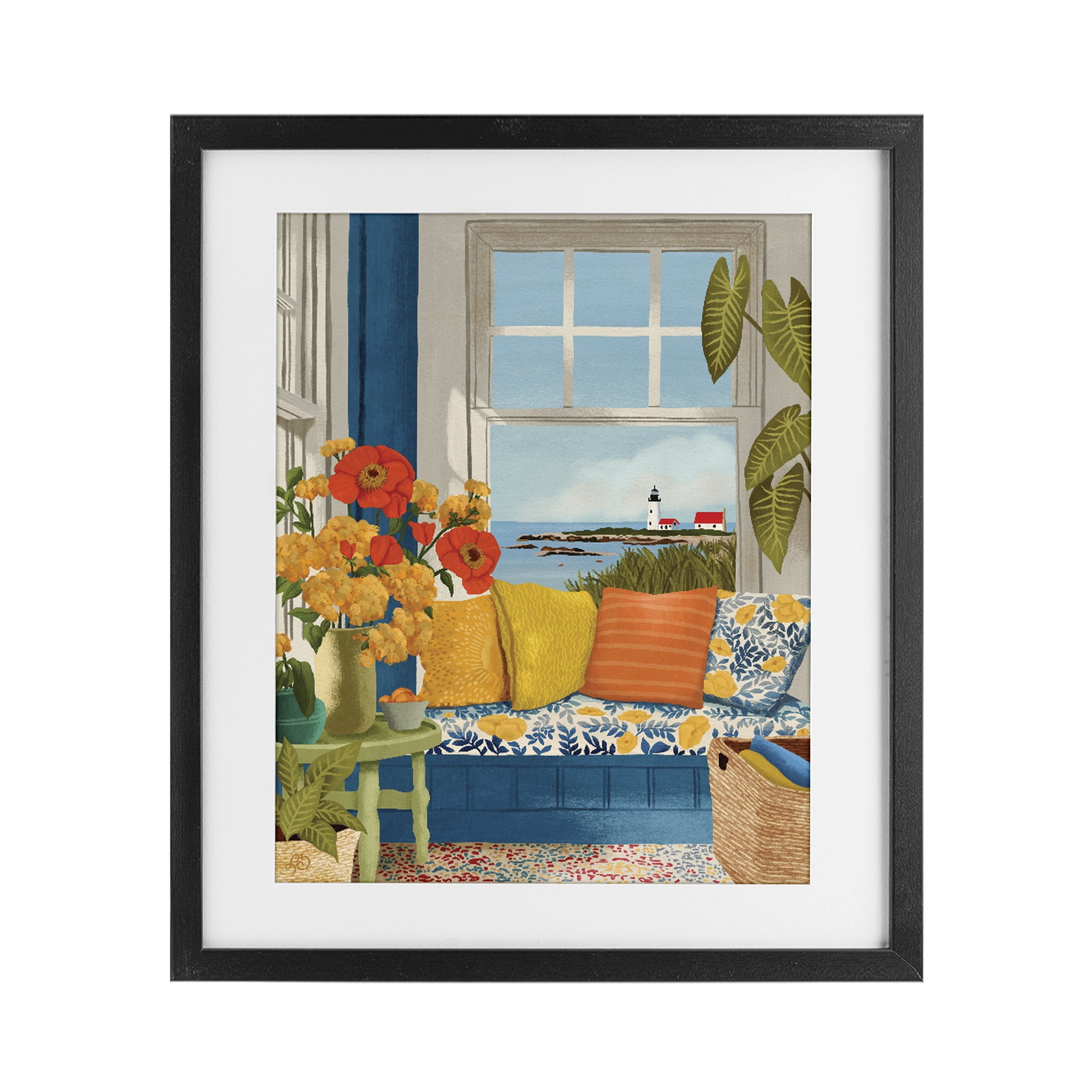 Stupell Industries Distant Lighthouse Window View Black Framed Print Under Glass, design by Lisa R Dumm