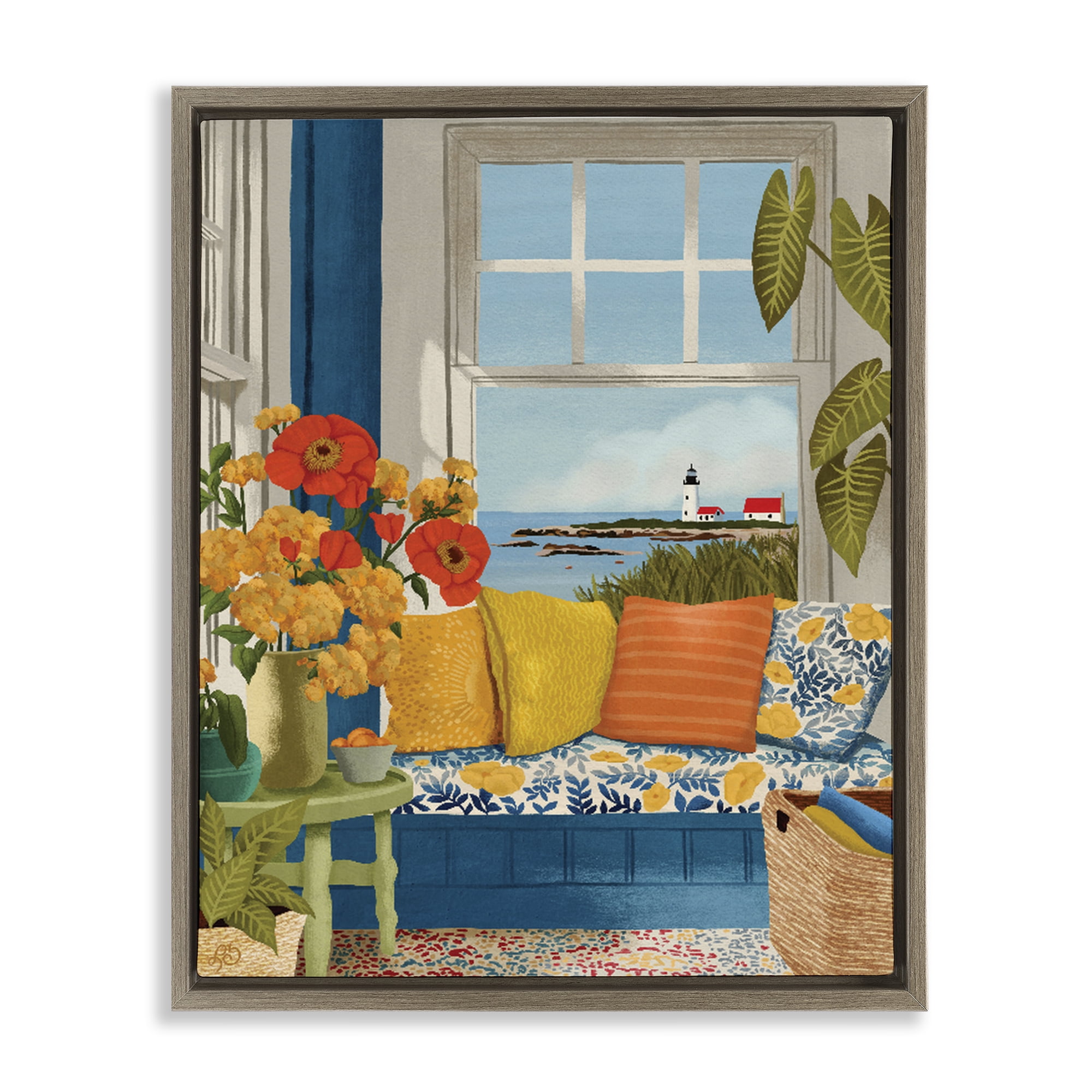 Stupell Industries Distant Lighthouse Window View Brown Framed Floater Canvas Wall Art, design by Lisa R Dumm