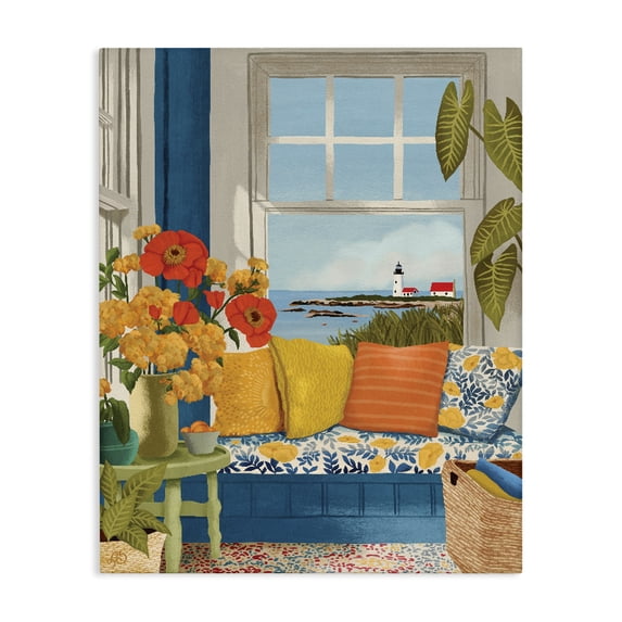 Stupell Industries Bohemian Distant Lighthouse Window View Canvas Art, 36 x 48, by Lisa R Dumm