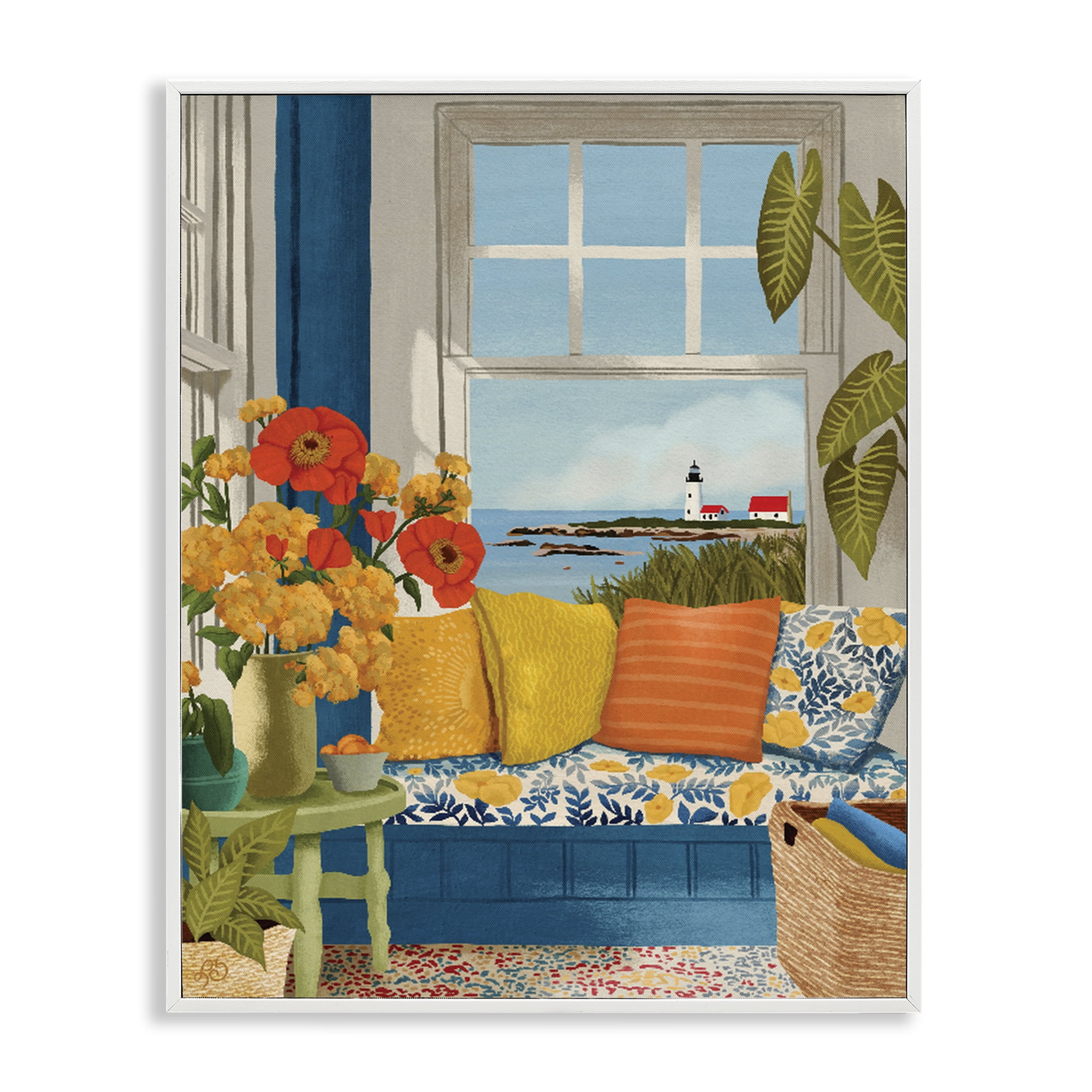 Stupell Industries Distant Lighthouse Window View White Framed Giclee Art, design by Lisa R Dumm